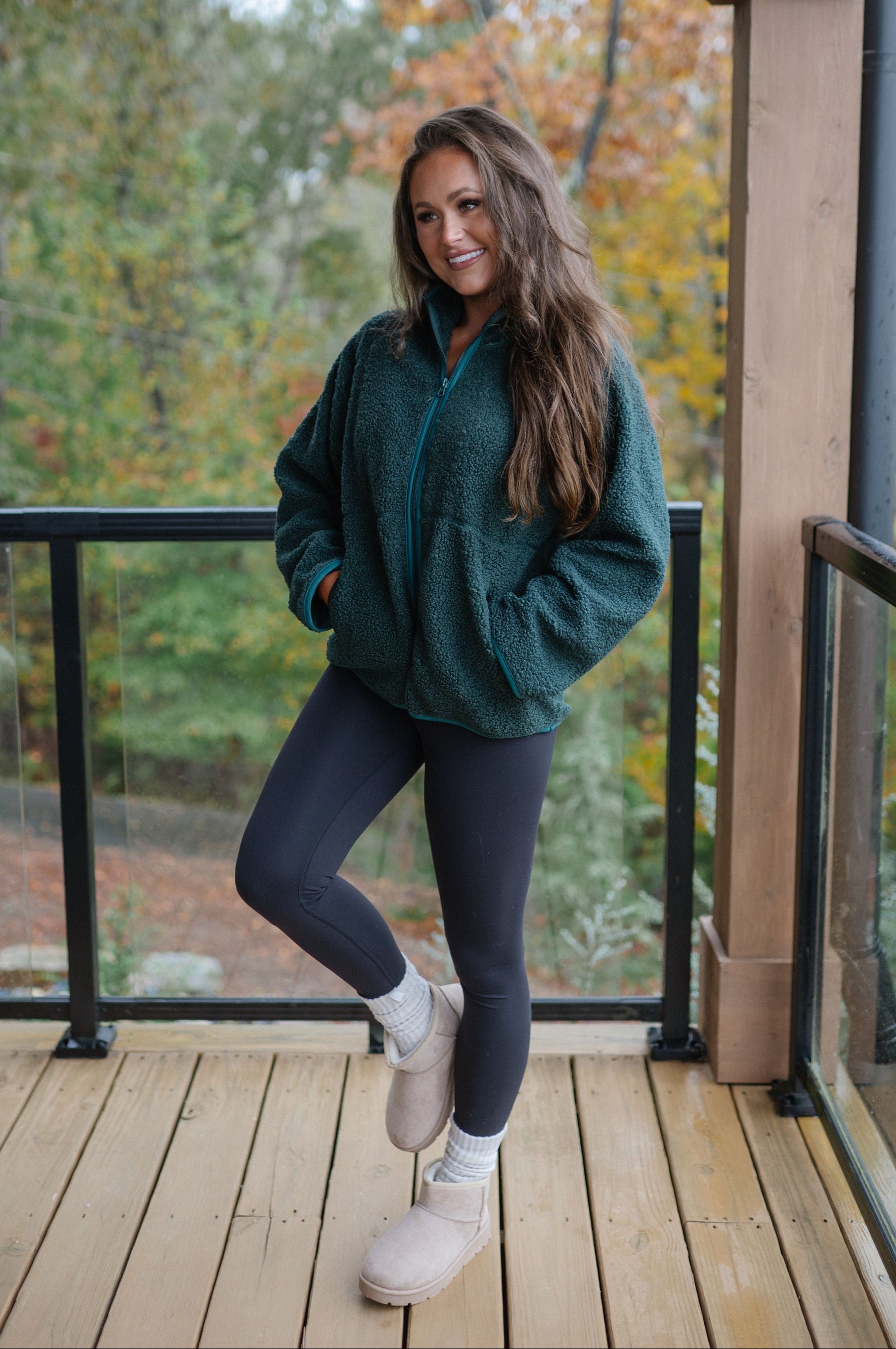 Raglan Sherpa Jacket-Green
