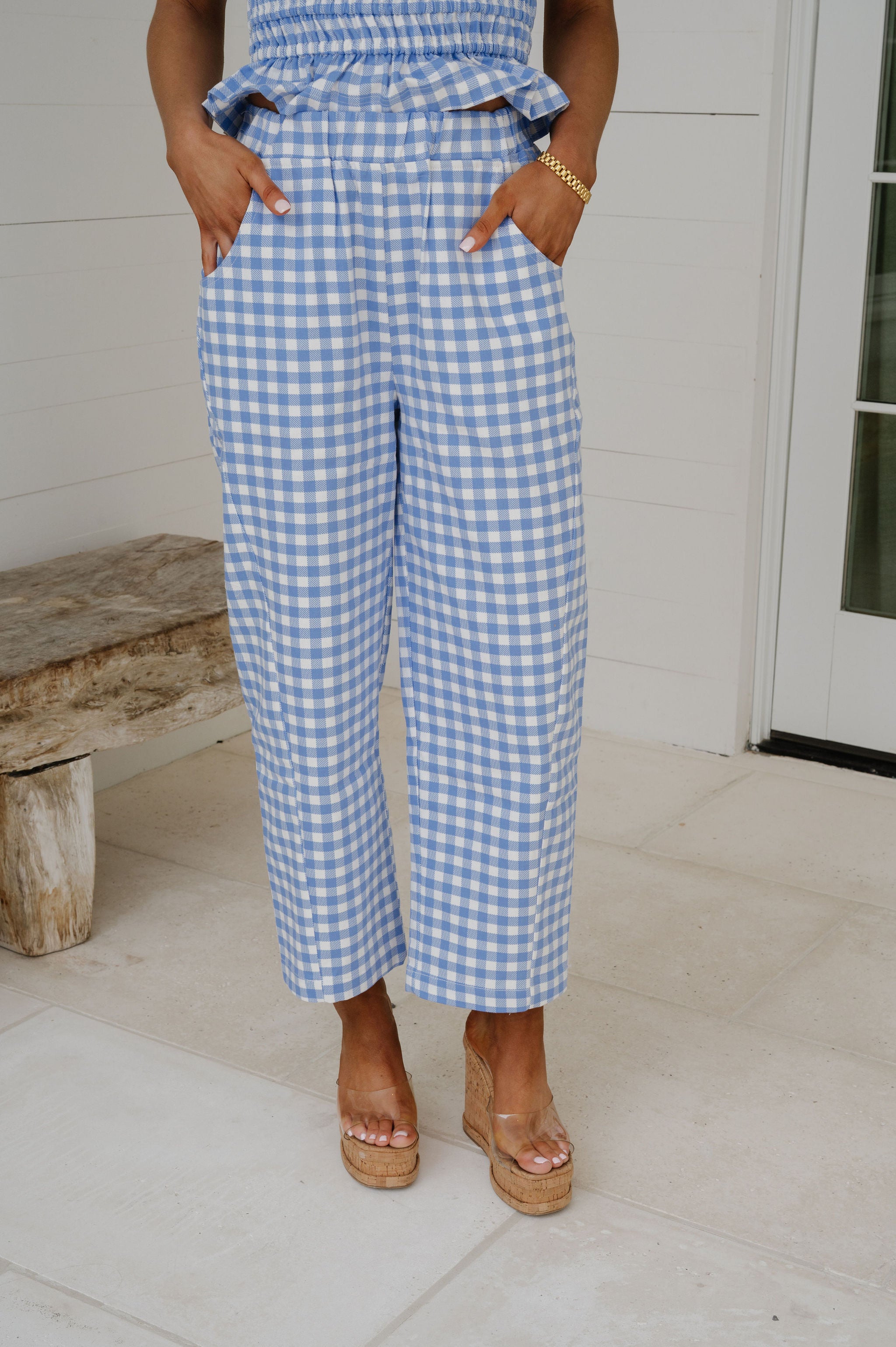 Harvey Gingham Pants-Light Blue