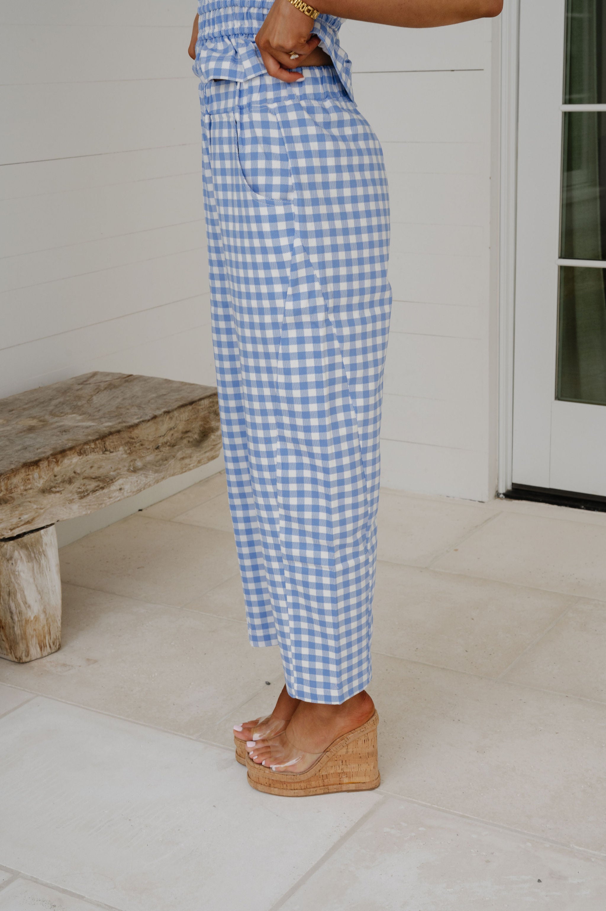 Harvey Gingham Pants-Light Blue