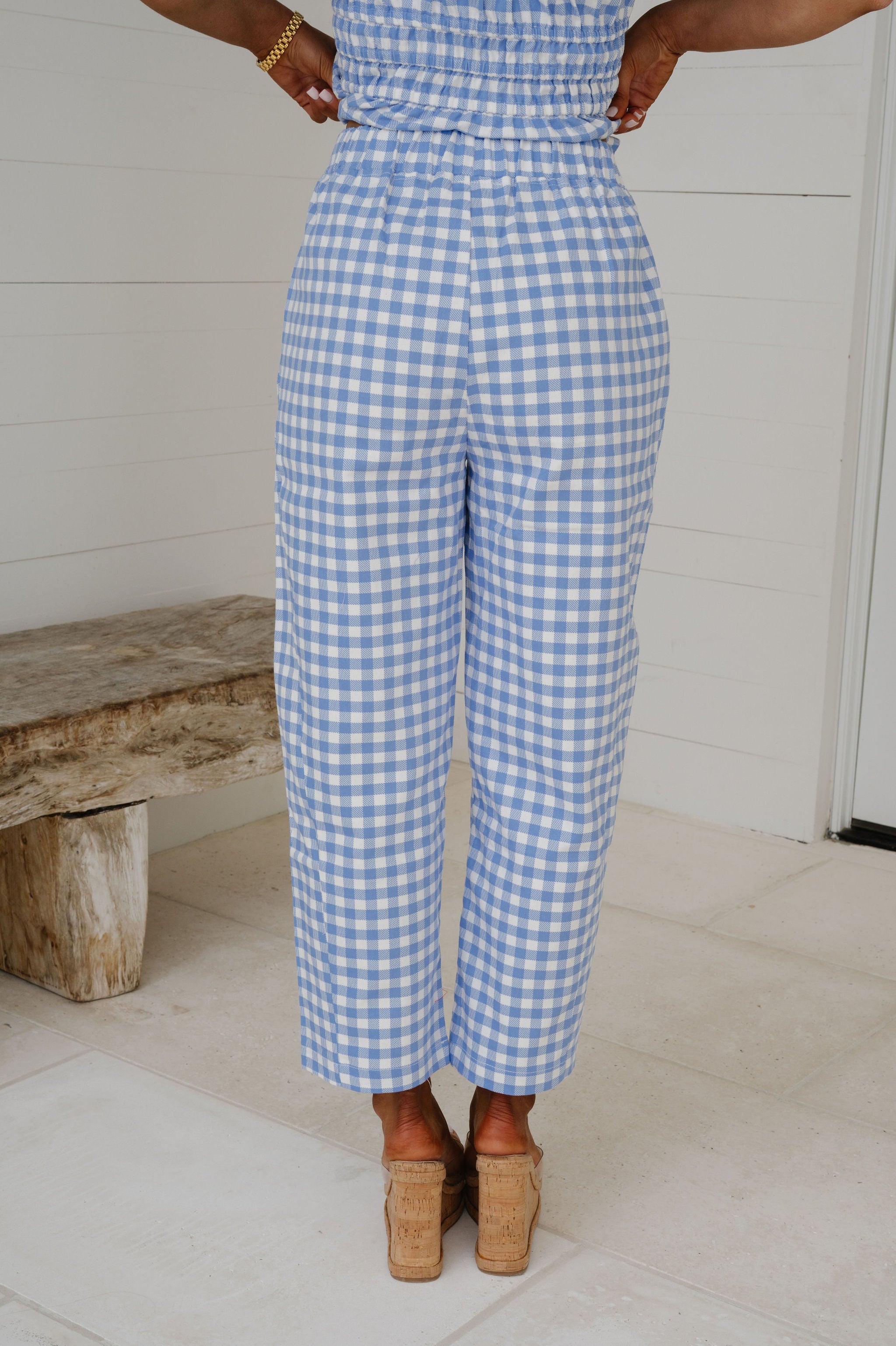Harvey Gingham Pants-Light Blue