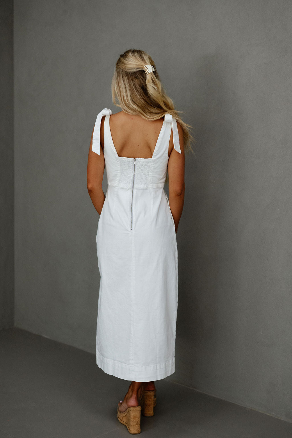 Henry Denim Midi Dress-White