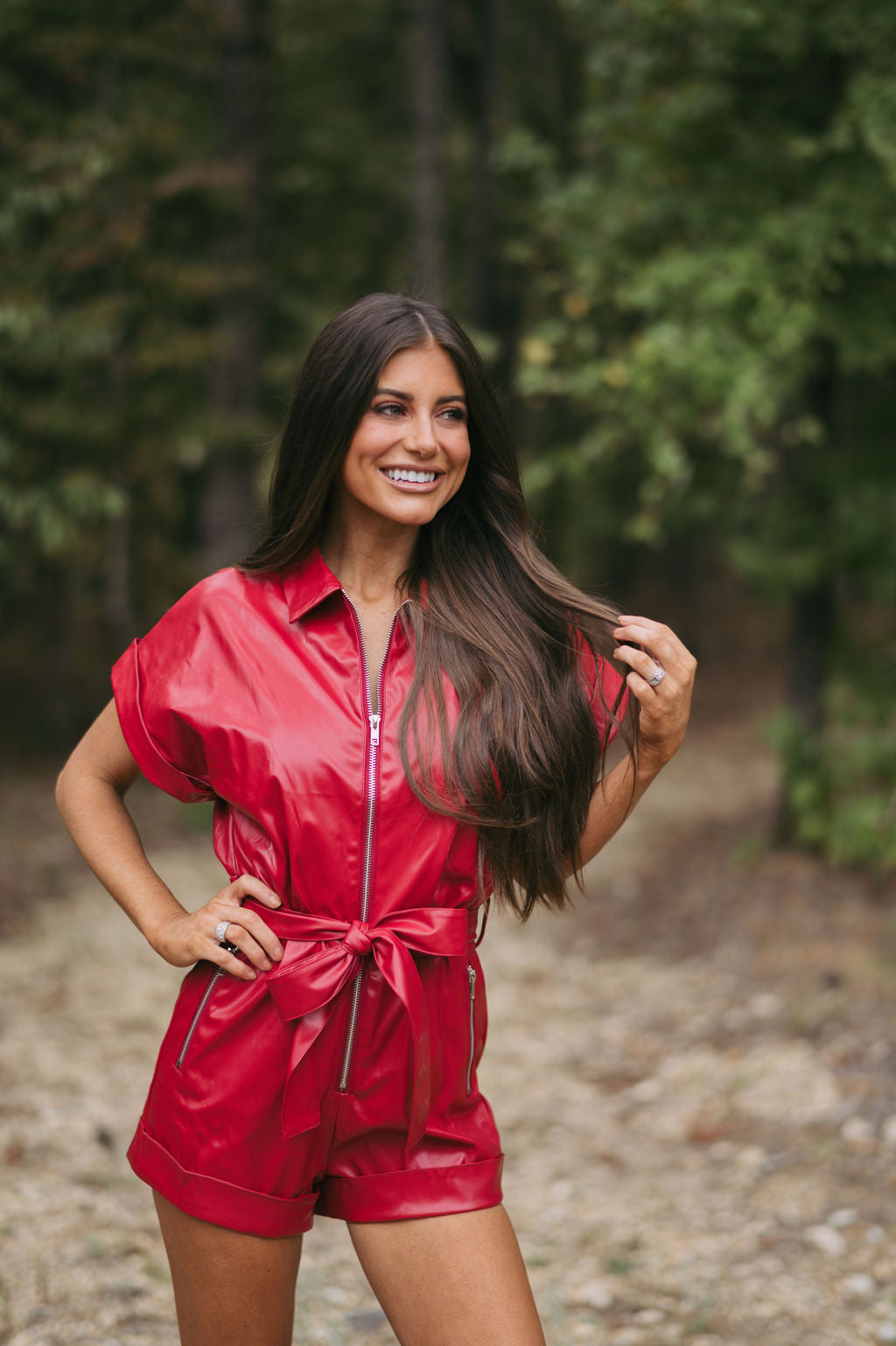 These Three Boutique Zip Up Corduroy Jumpsuit-Red S