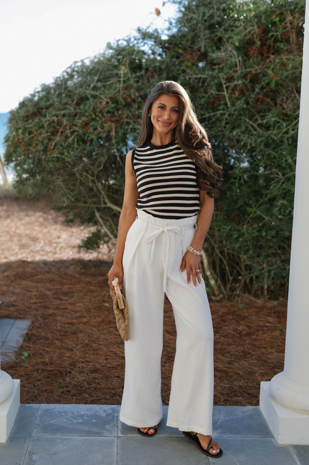 Pintuck Wide Leg Pants-Ivory