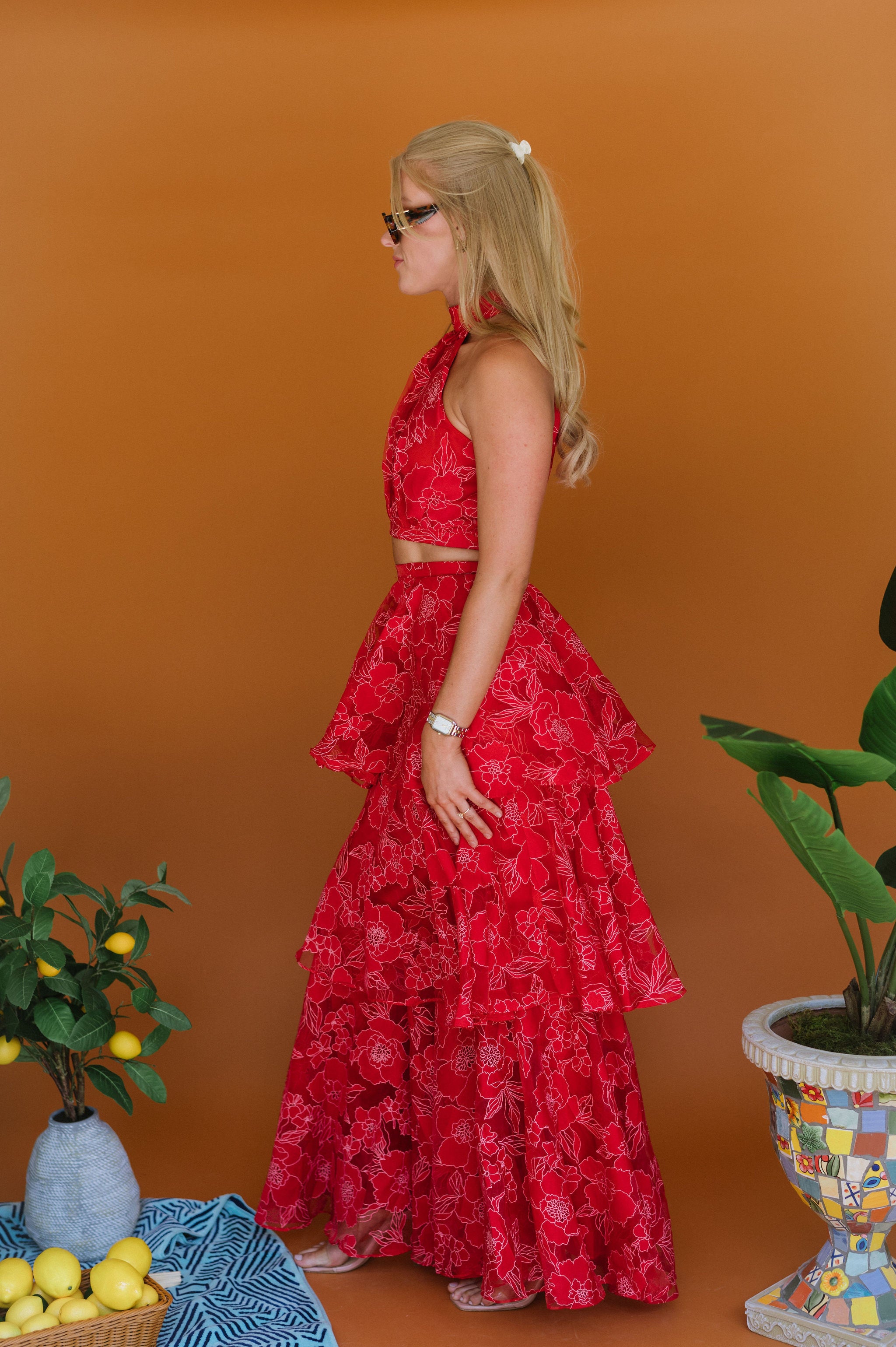Eastin Organza Skirt Set- Red