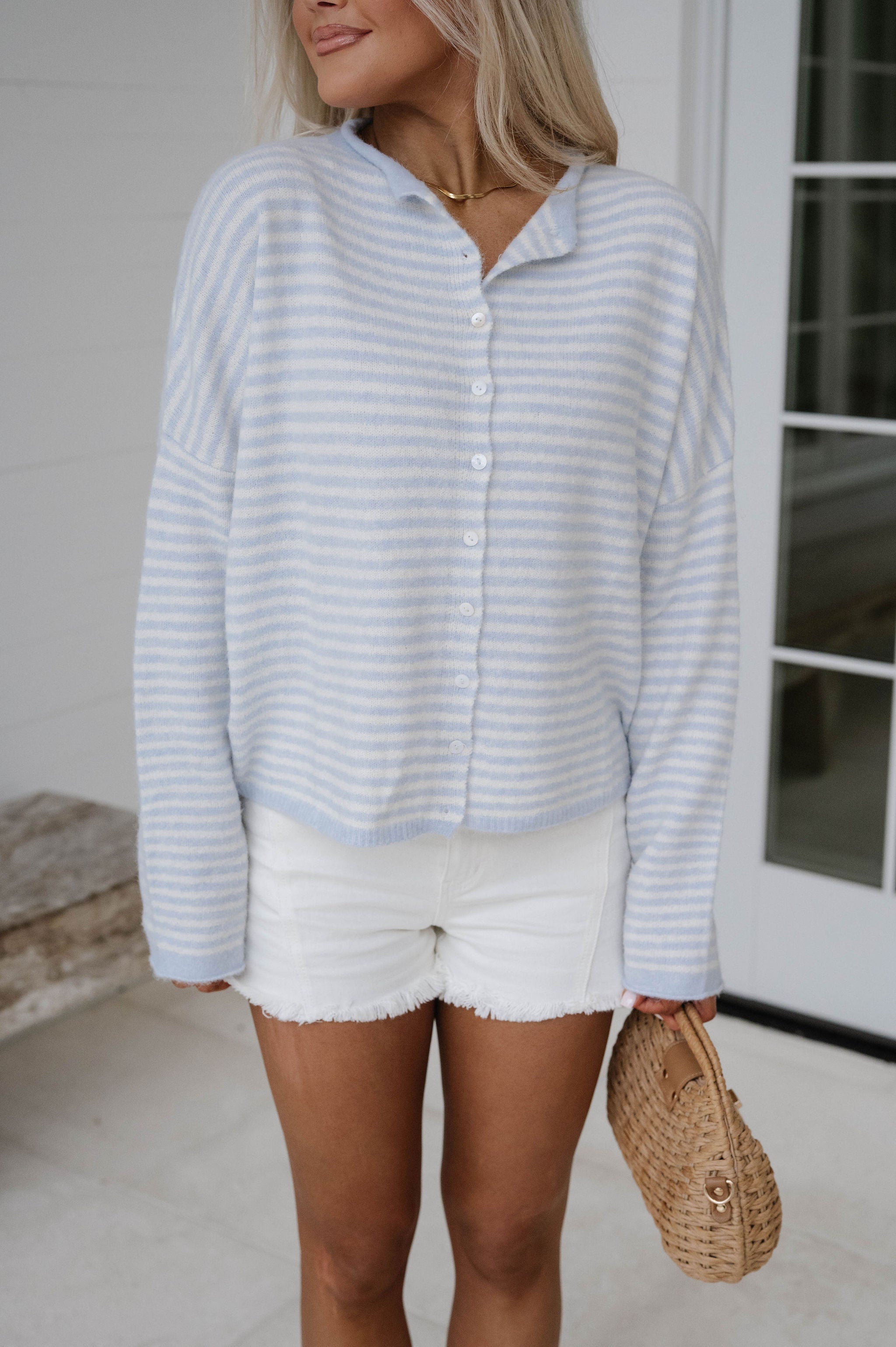 Mallory Mini Striped Cardigan-Light Blue