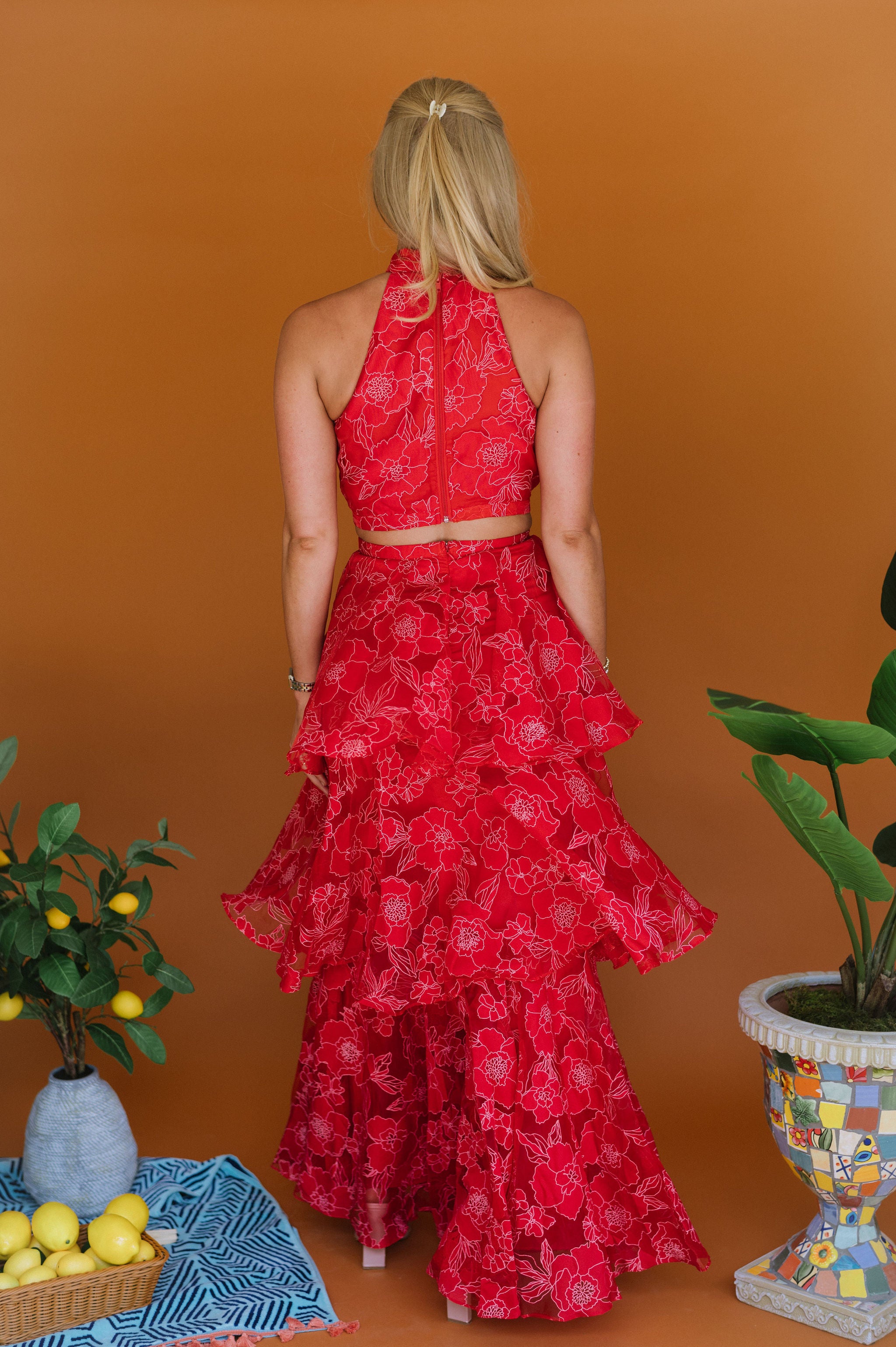 Eastin Organza Skirt Set- Red