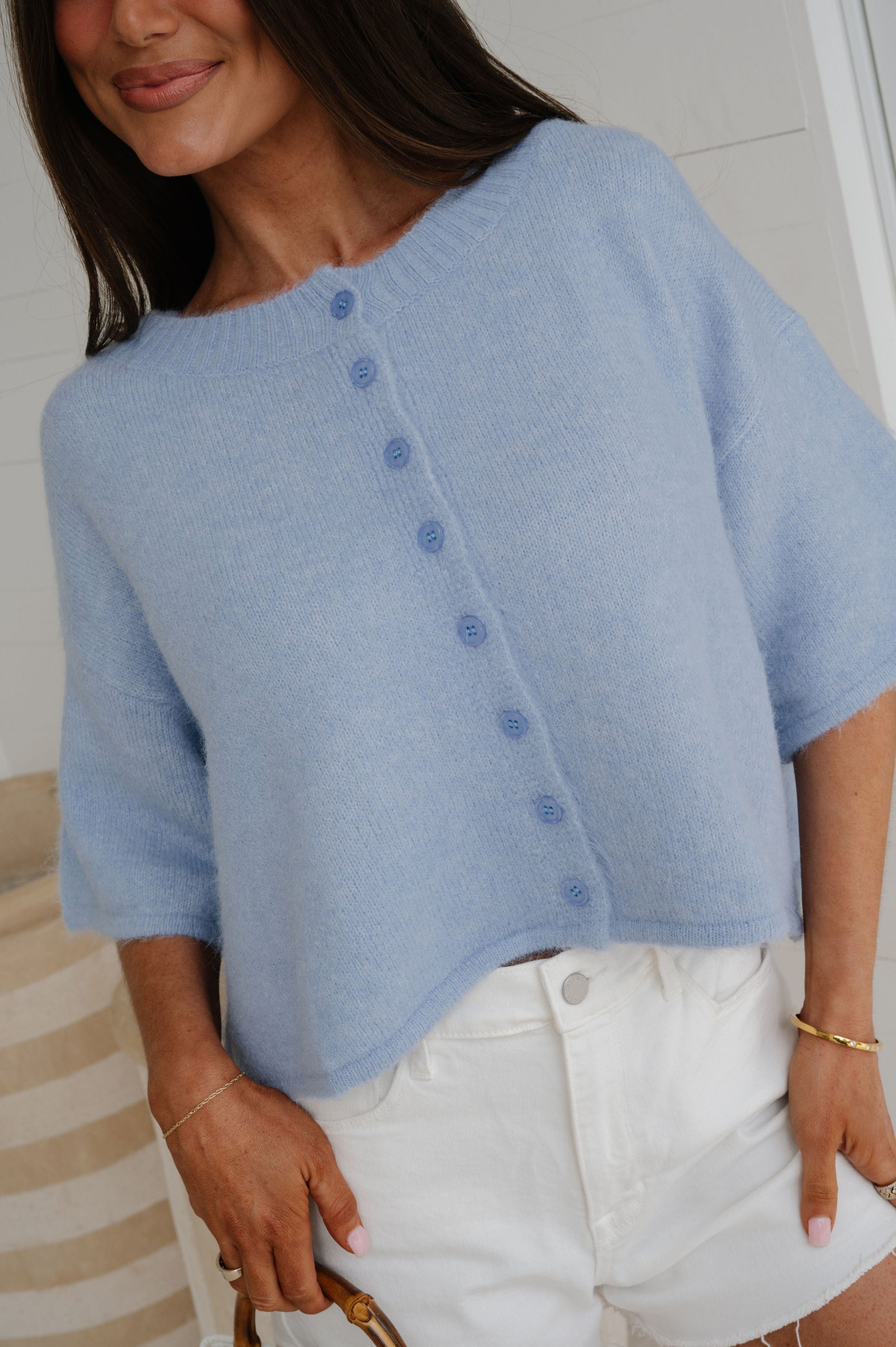 Channing Boxy Cardigan-Light Blue