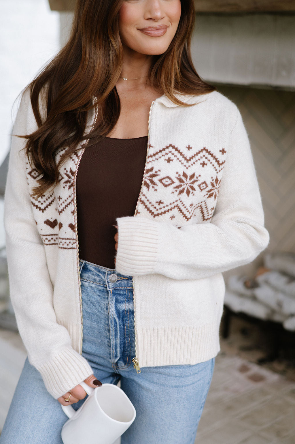 Fair Isle Cardigan-Cream