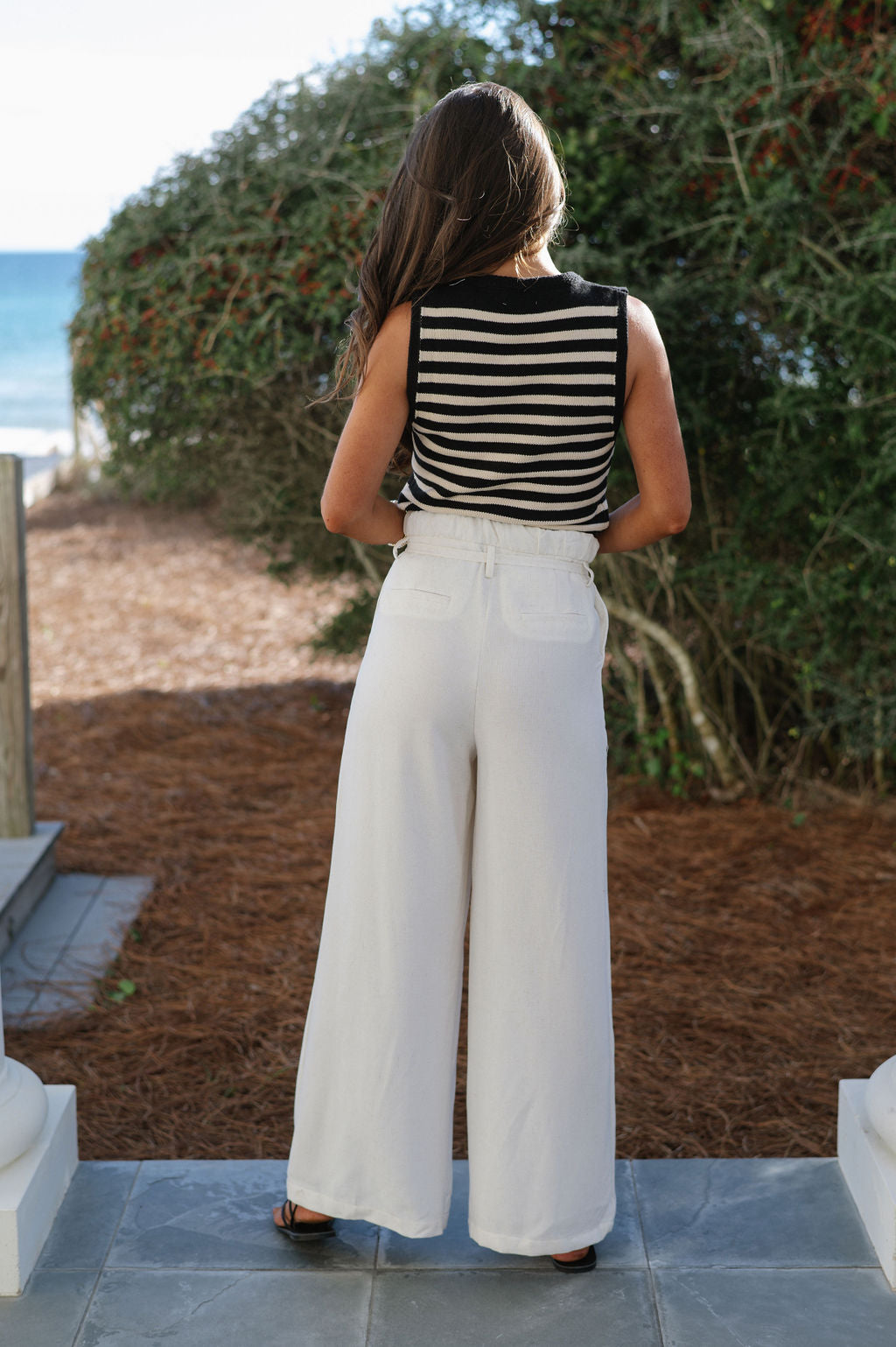 Pintuck Wide Leg Pants-Ivory