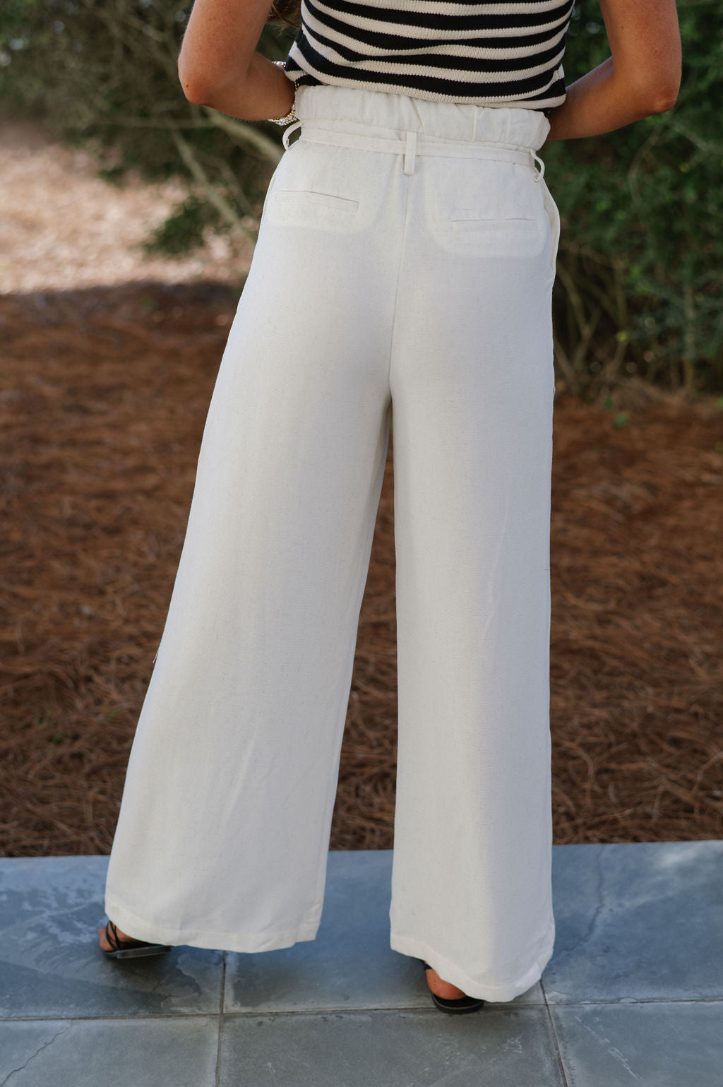 Pintuck Wide Leg Pants-Ivory