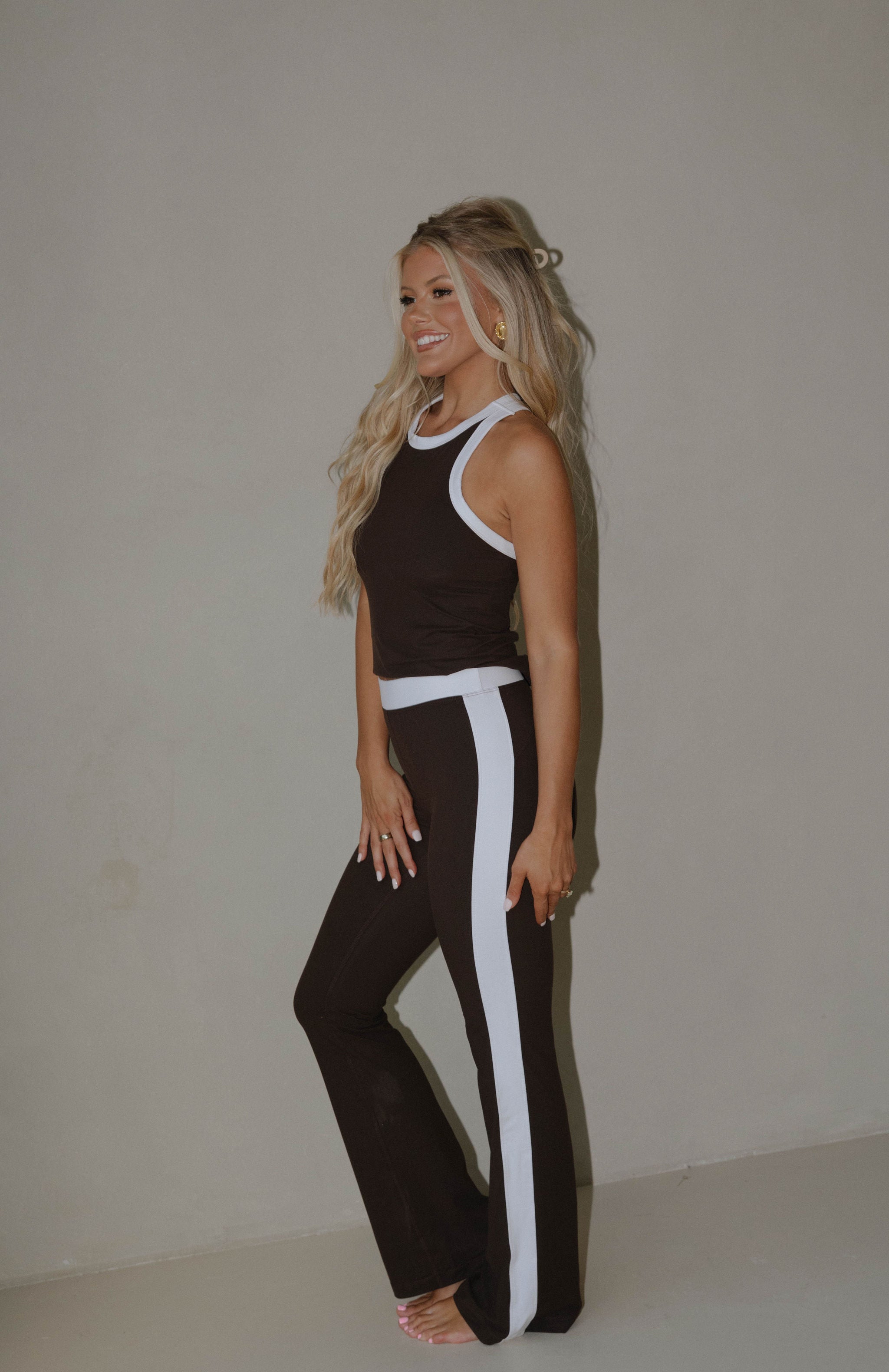 Buttersoft Flare Pants Set-Espresso/White
