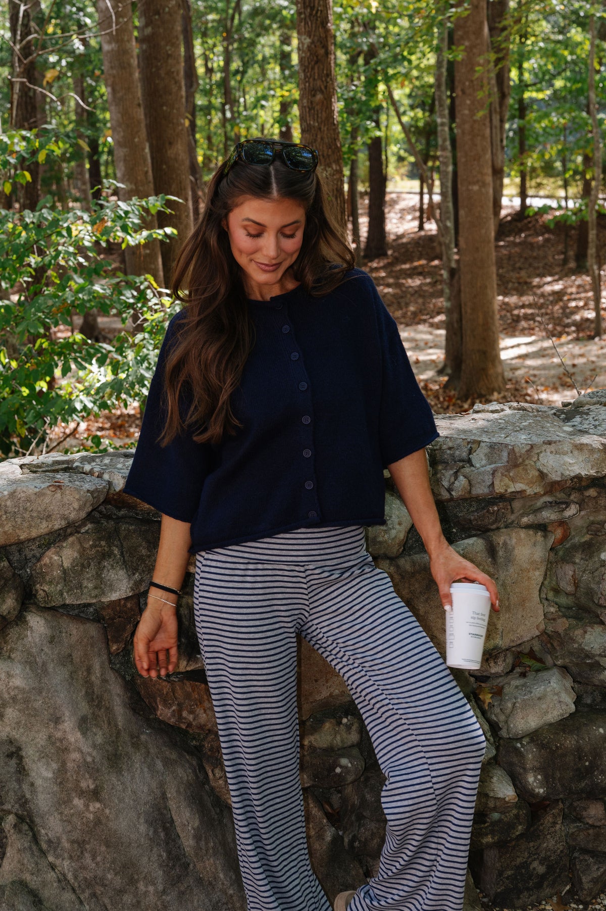 Kelsey Quarter Sleeve Cardigan-Navy