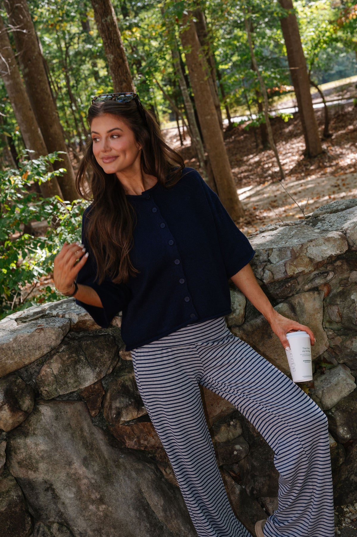 Kelsey Quarter Sleeve Cardigan-Navy