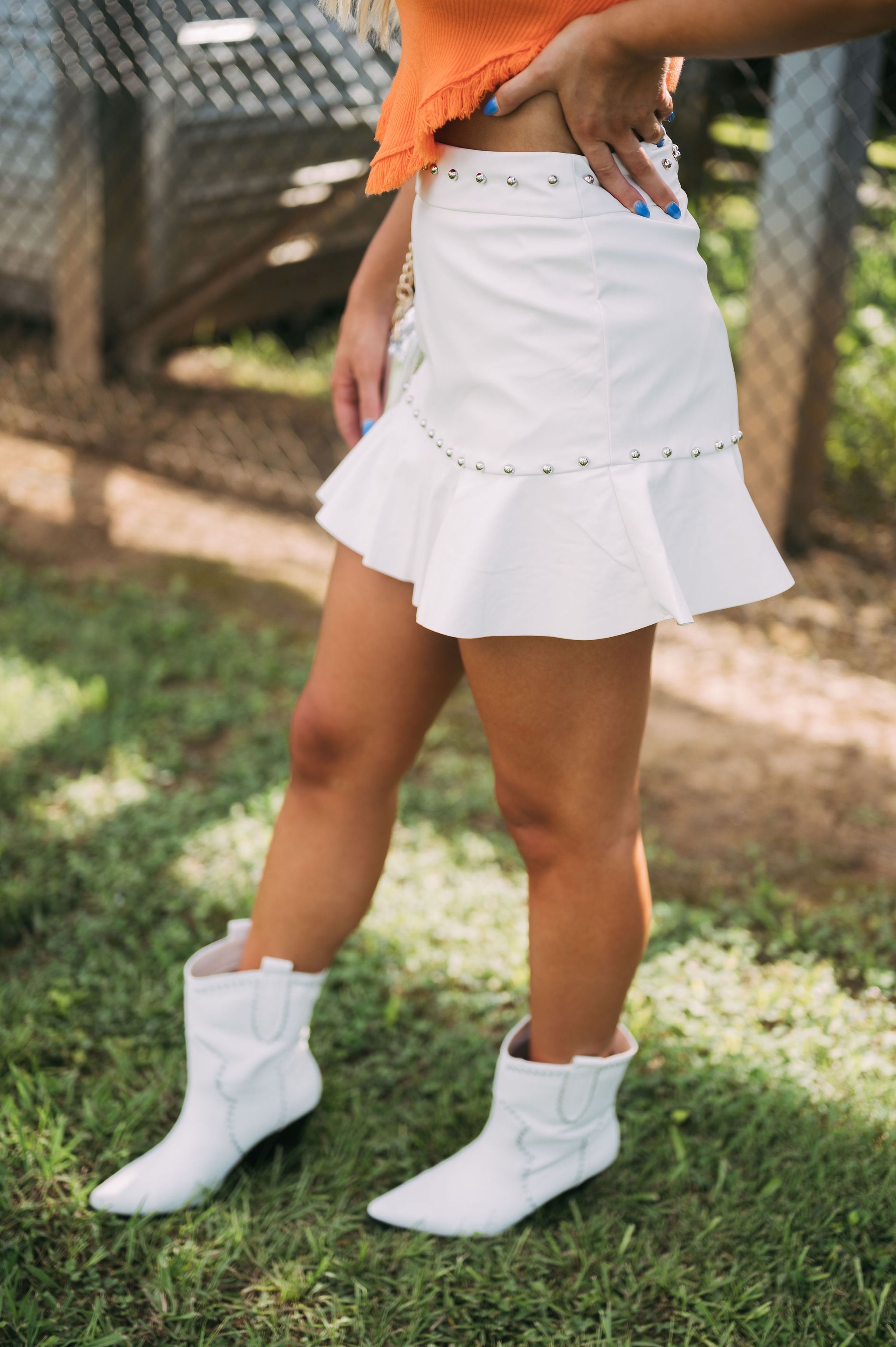 Leather Flutter Skirt- White