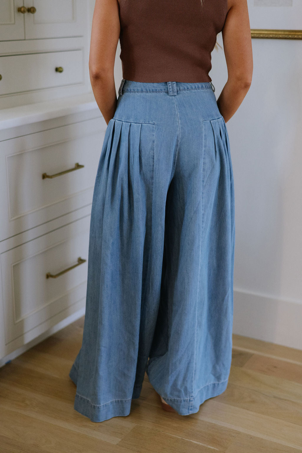 Pleated High Waisted Pants-Medium Wash