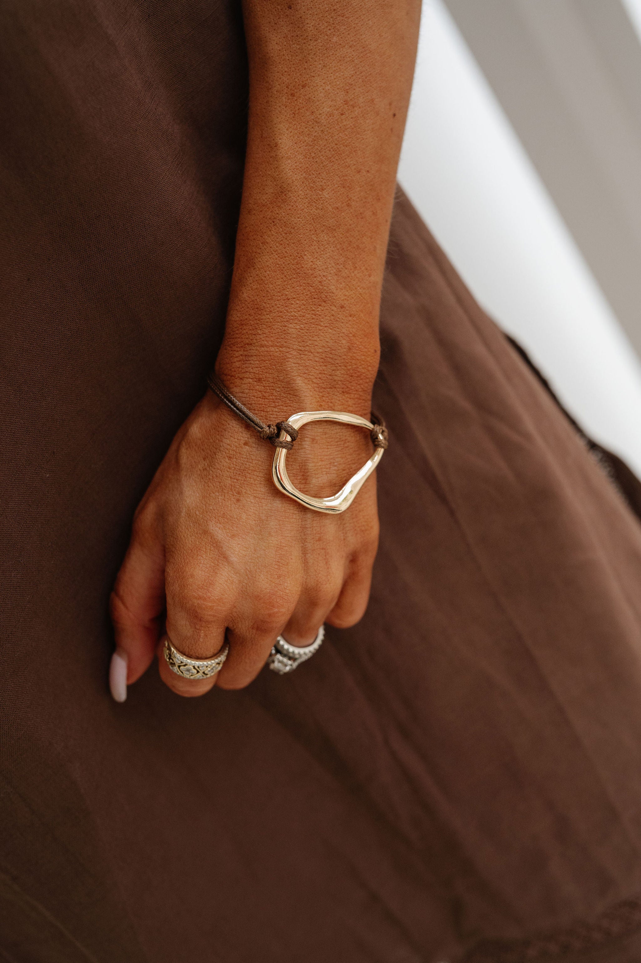 Abstract Wave Cord Bracelet-Gold Brown