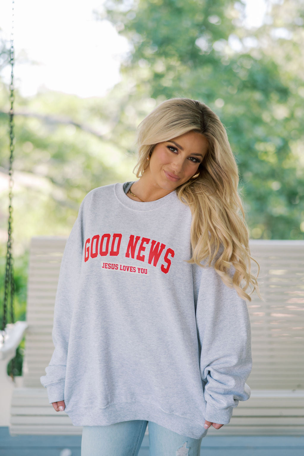 "Good News, Jesus Loves You" Sweatshirt-Grey