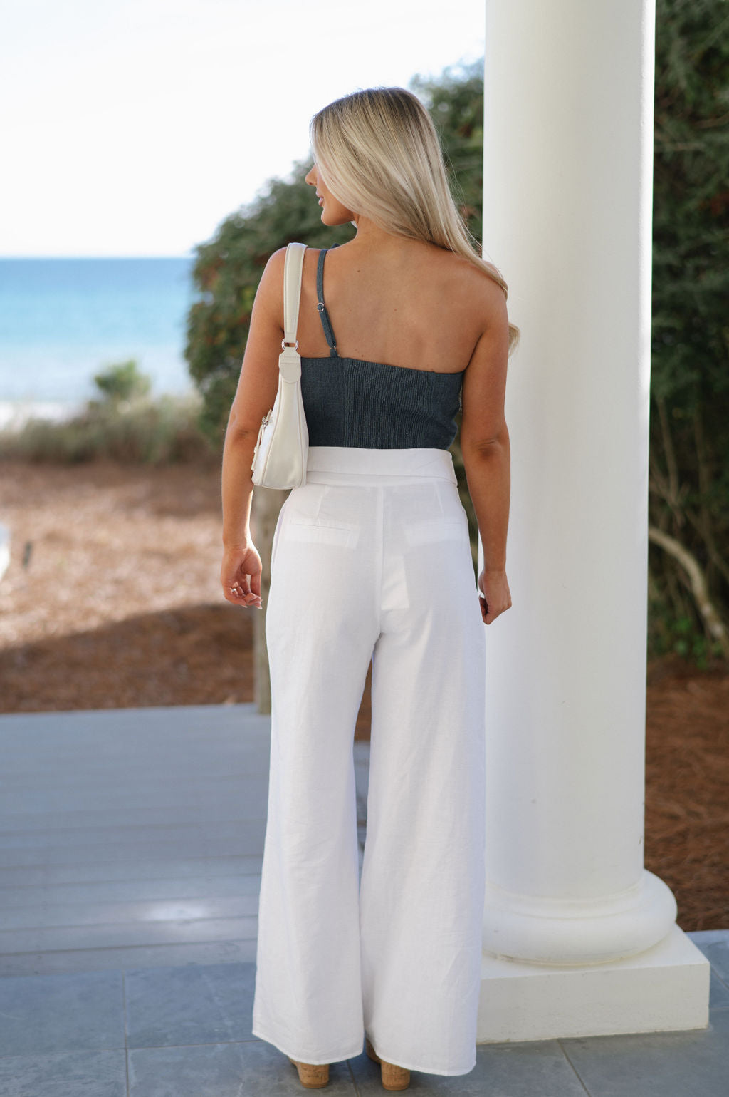 Linen Fold Over Pants- Off White