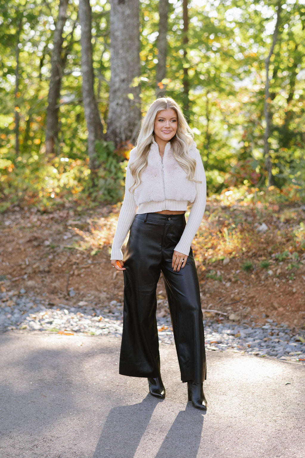 Monica Wide Leg Leather Pants-Black