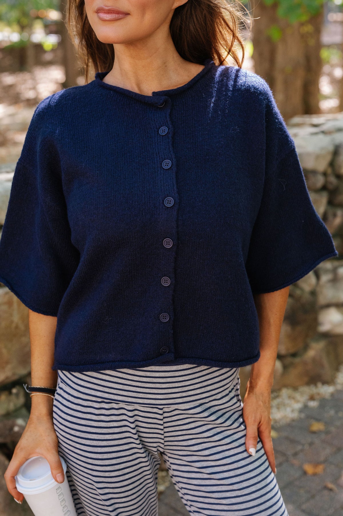 Kelsey Quarter Sleeve Cardigan-Navy
