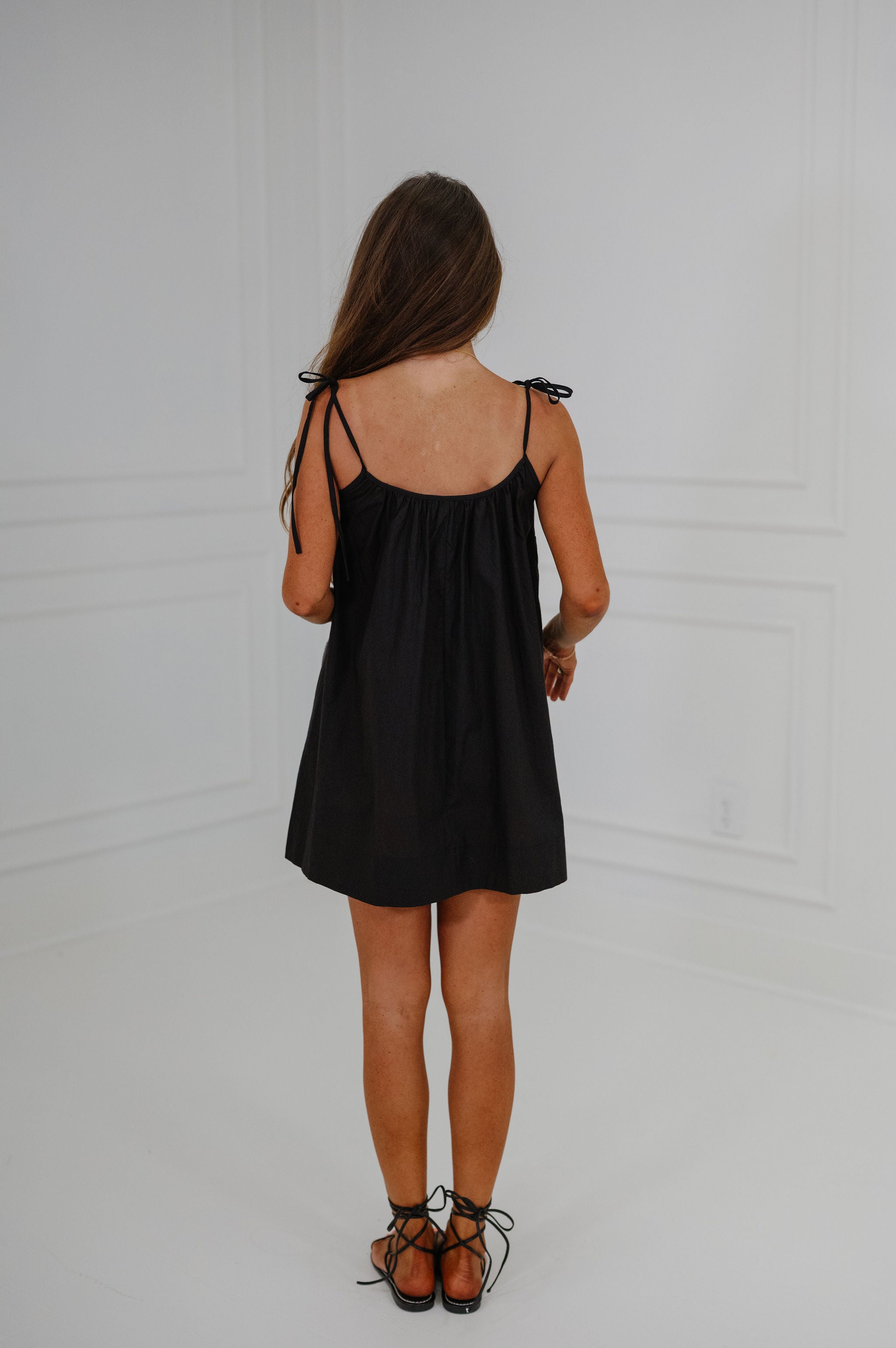 Jillian V-Neck Poplin Mini Dress-Black