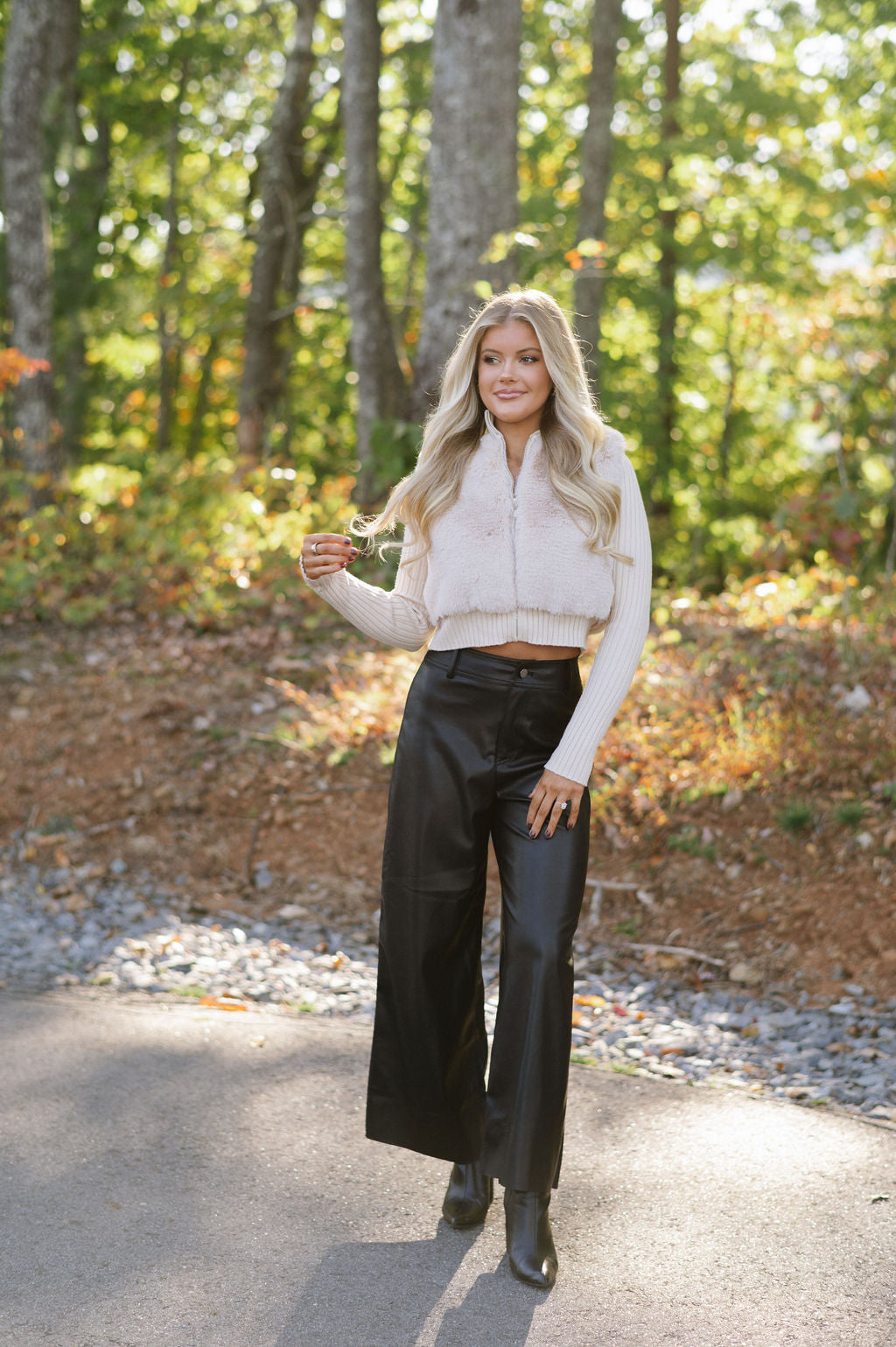 Monica Wide Leg Leather Pants-Black