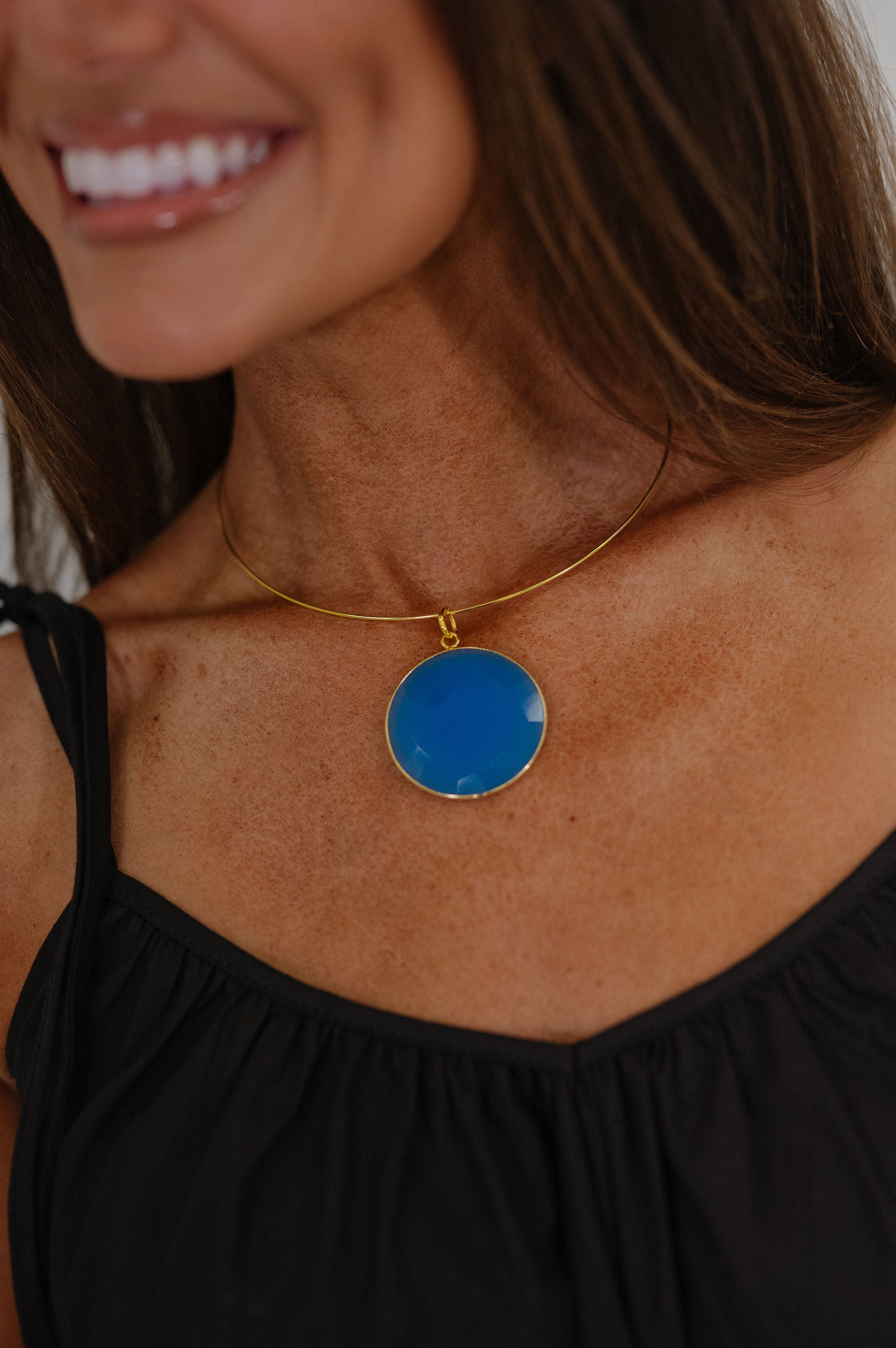 Statement Pendant Choker-Blue/Gold
