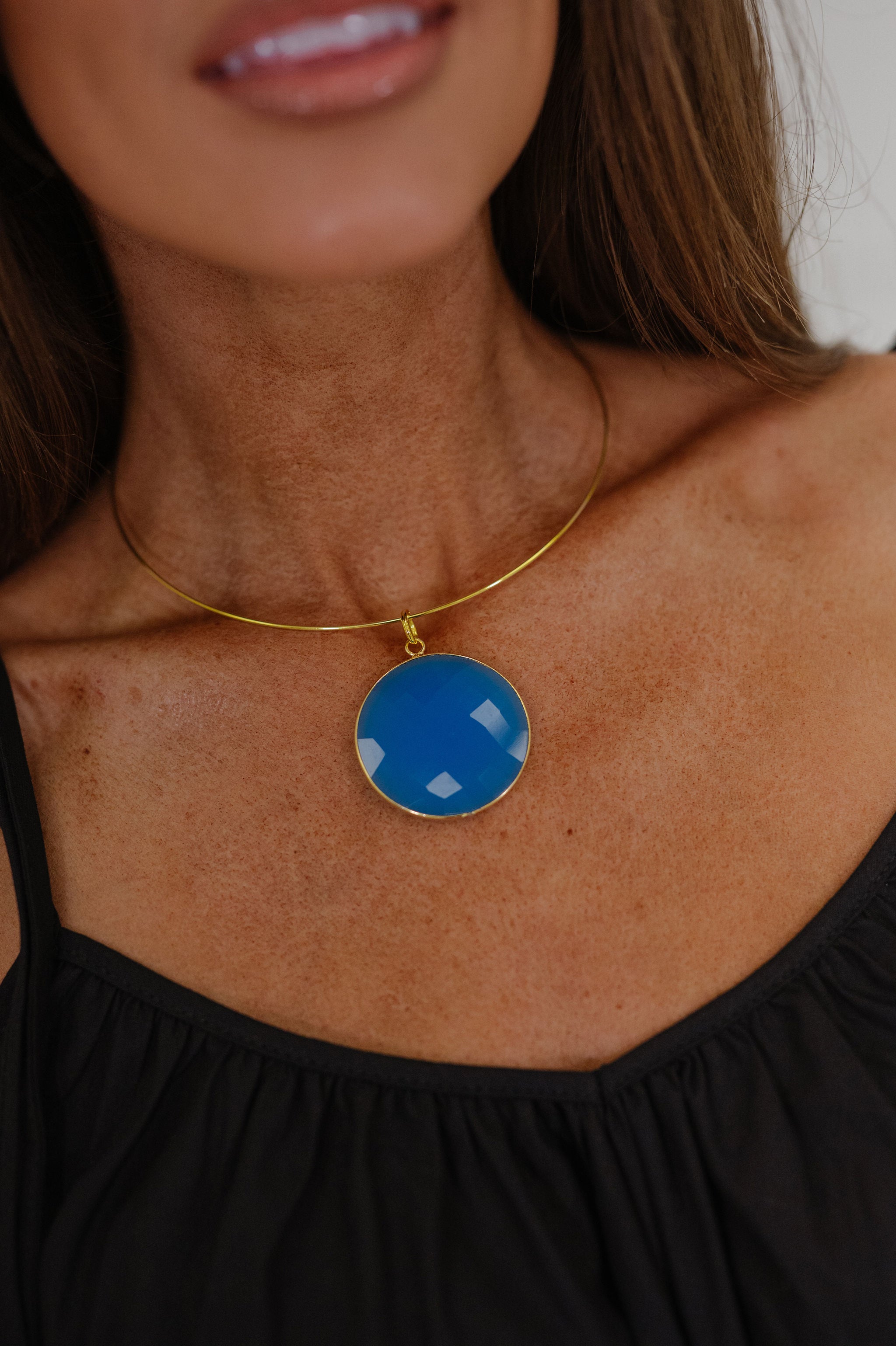 Statement Pendant Choker-Blue/Gold