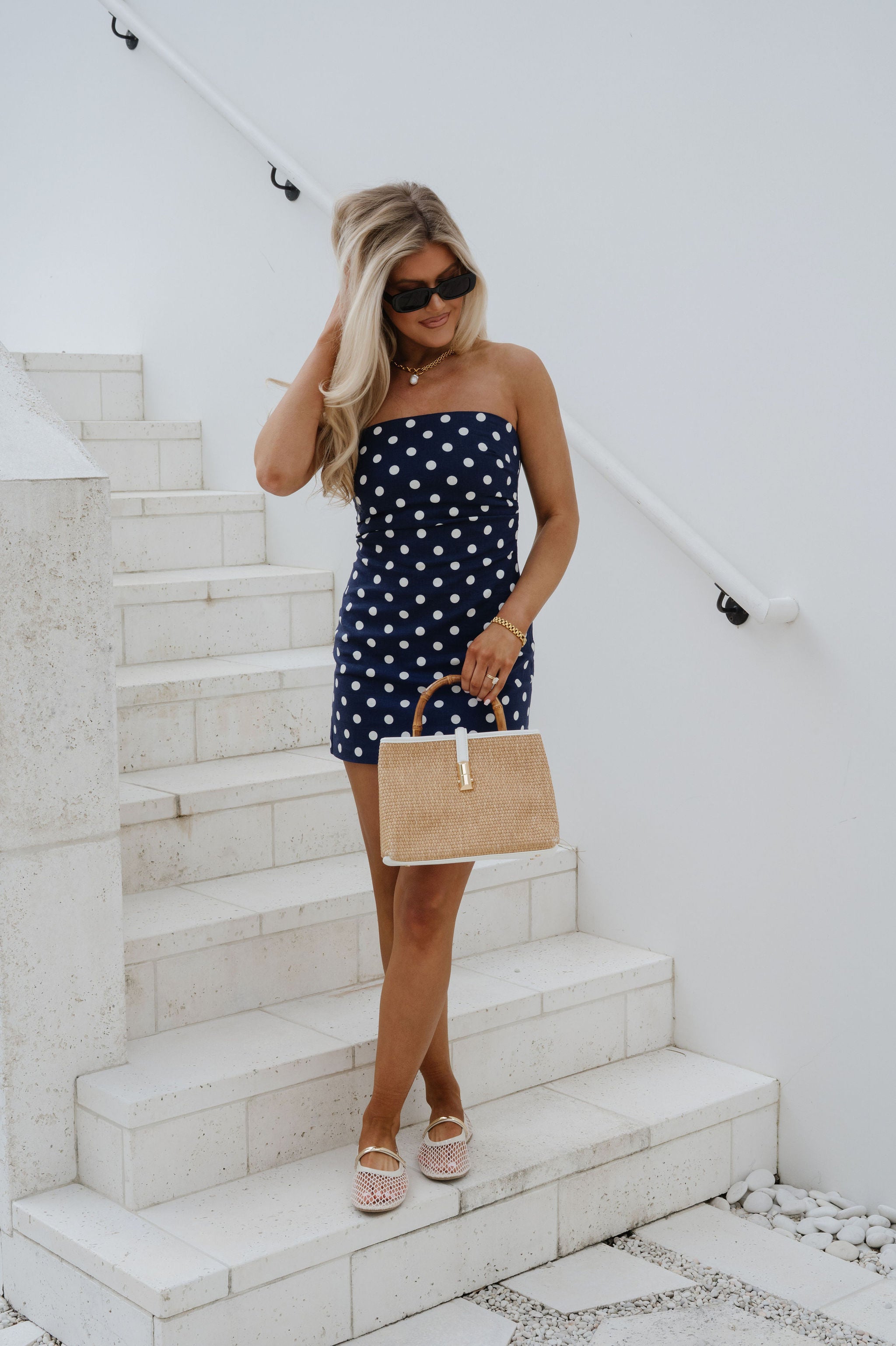 Rubi Polka Dot Mini Dress-Navy