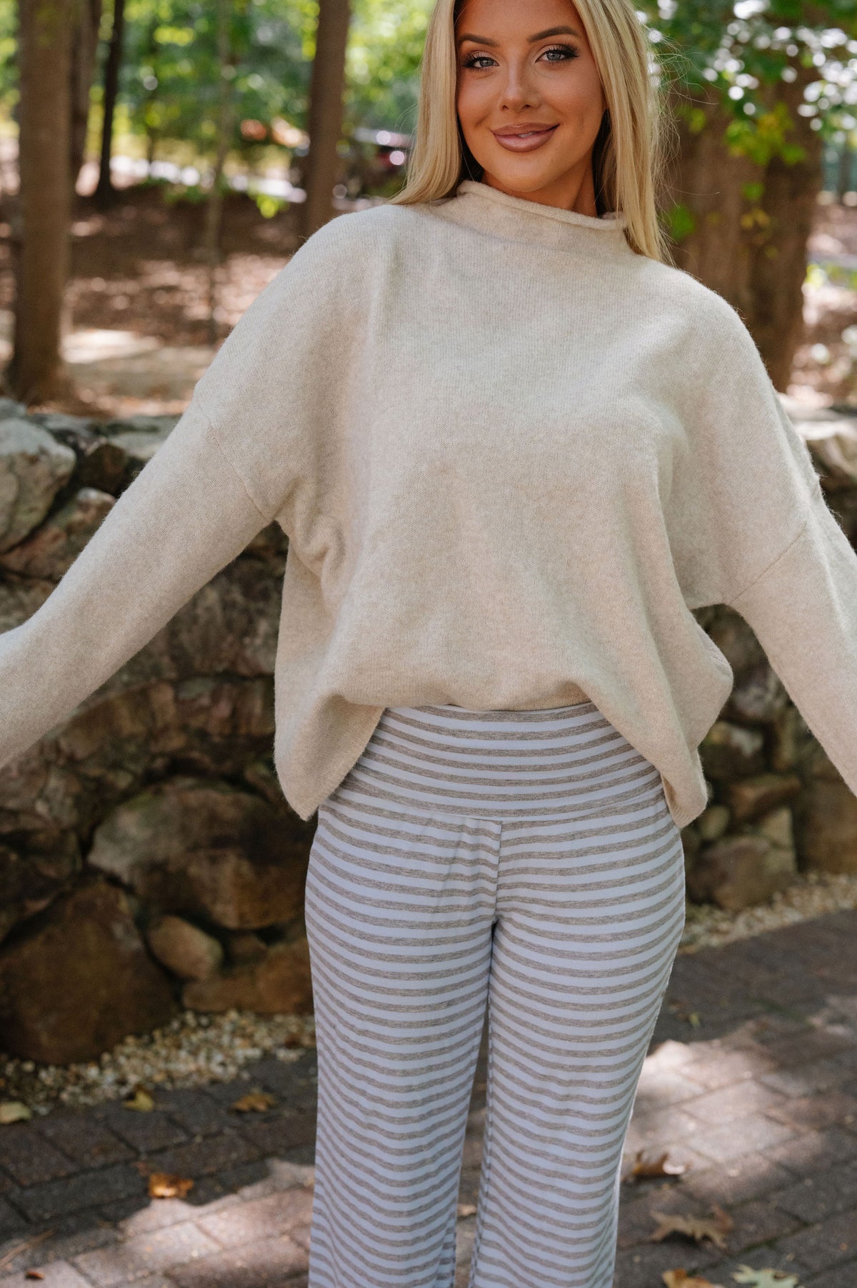 Lily Mock Neck Sweater-Beige