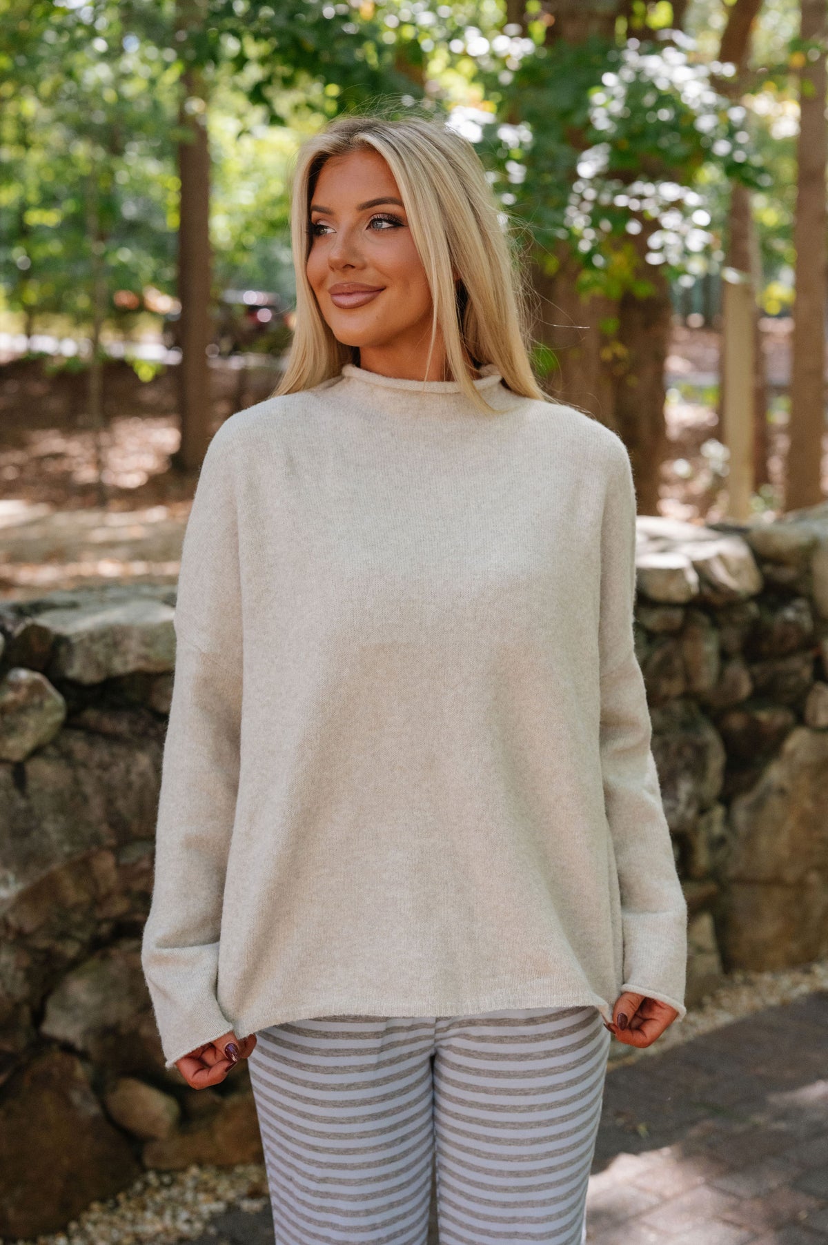 Lily Mock Neck Sweater-Beige
