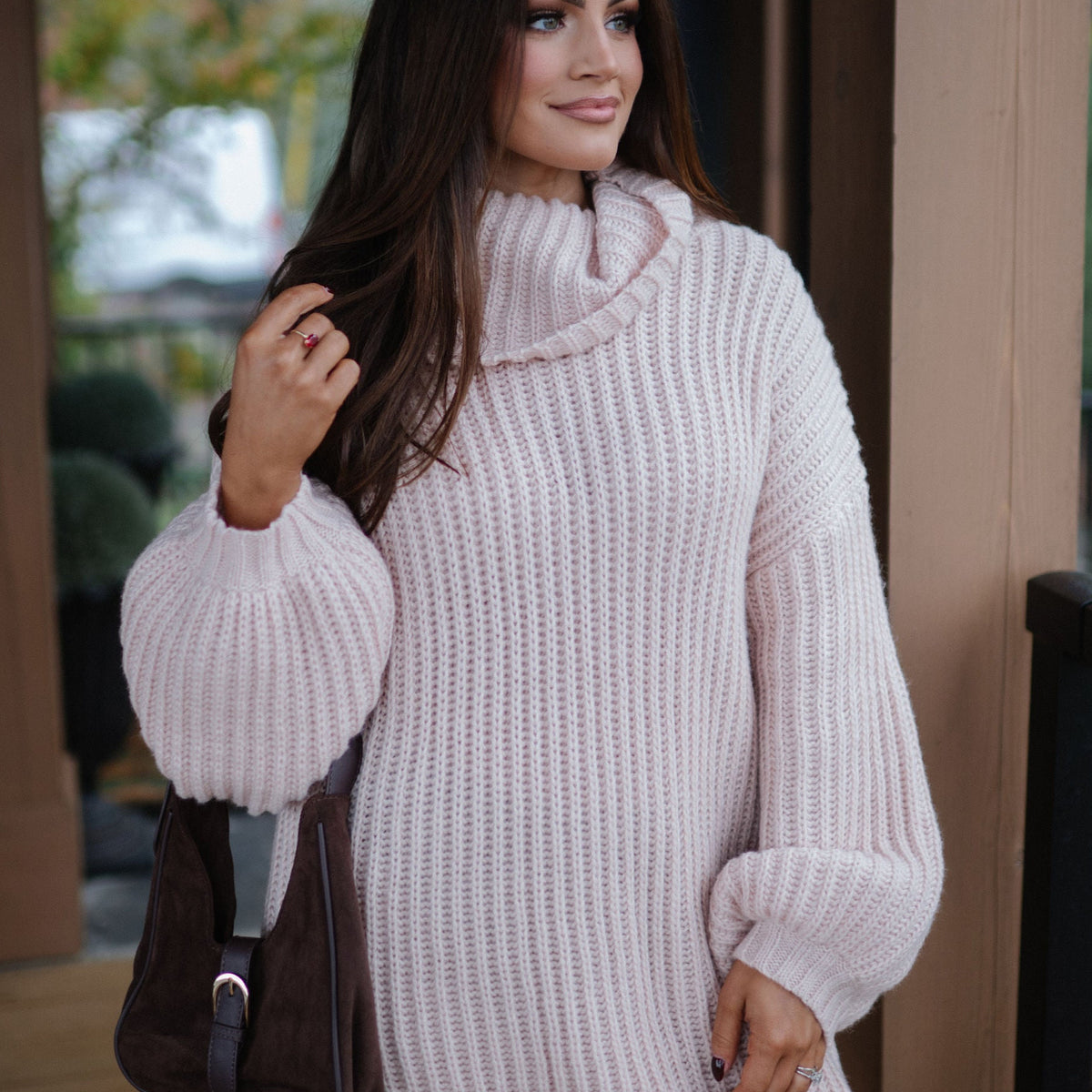 Rib Knit Turtle Neck Oversized Sweater-Cream
