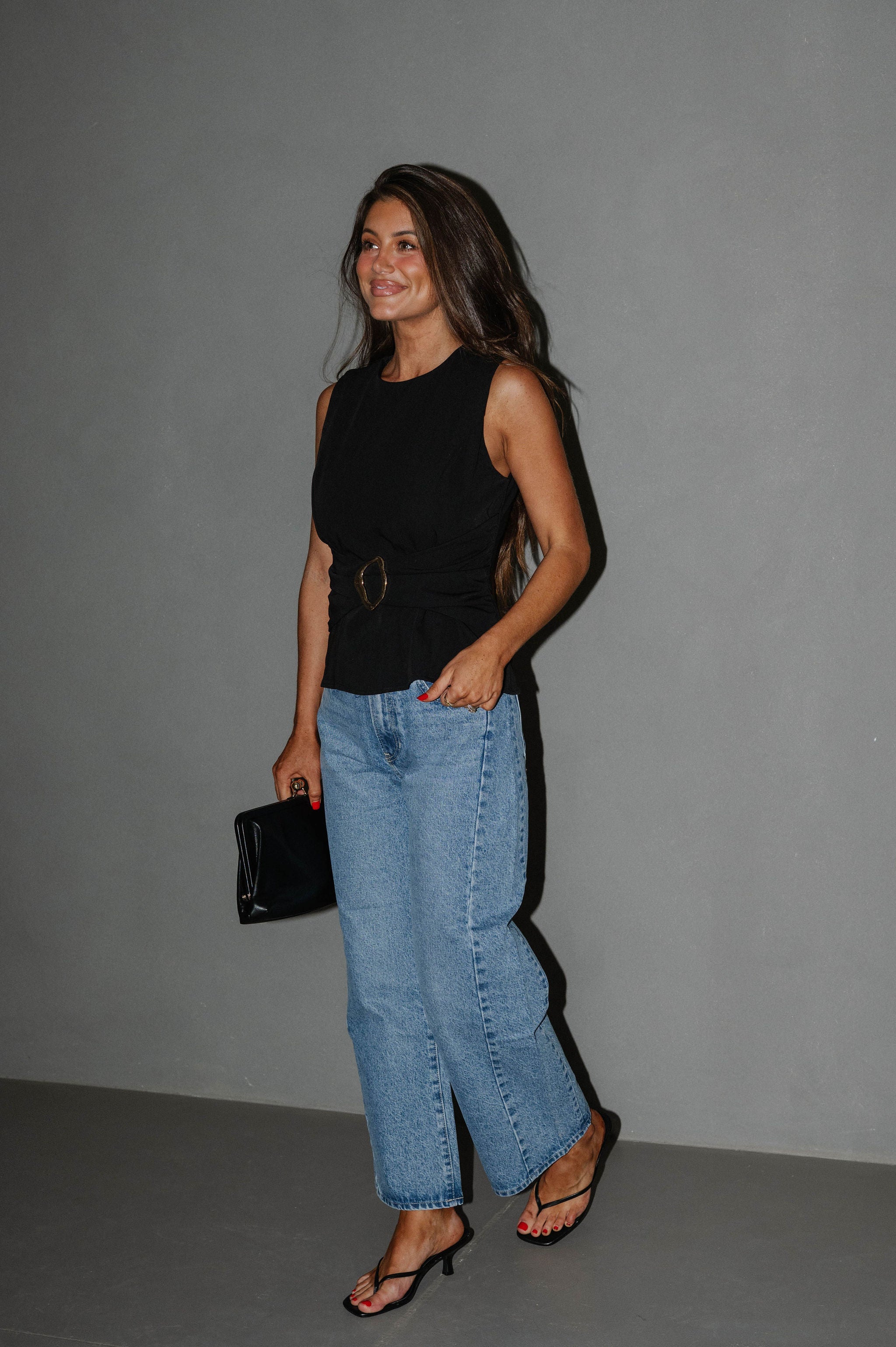 Sleeveless Draped Top-Black