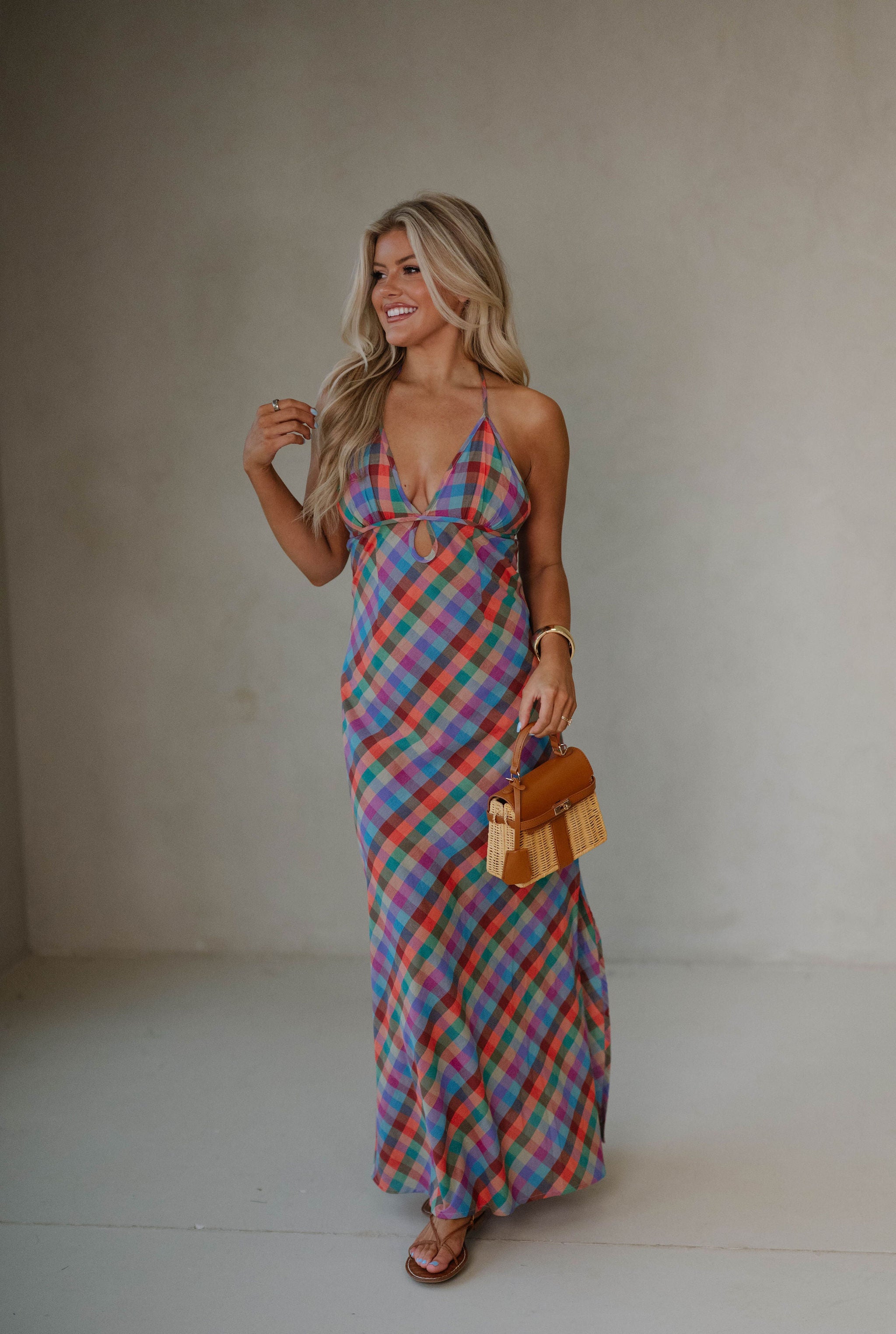 Picnic Plaid Halter Dress-Multi