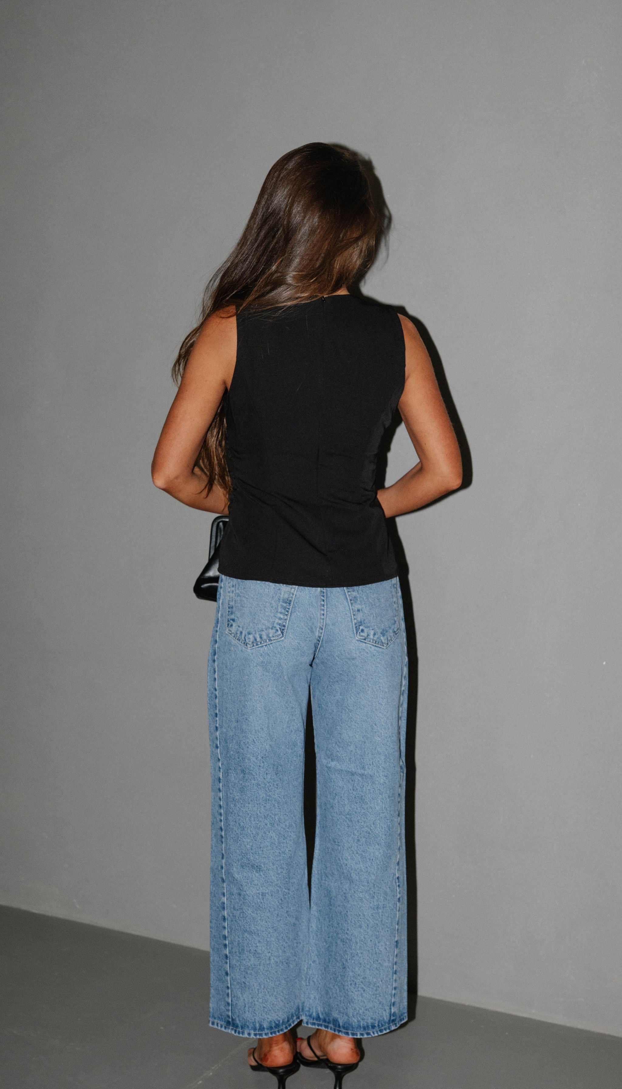 Sleeveless Draped Top-Black
