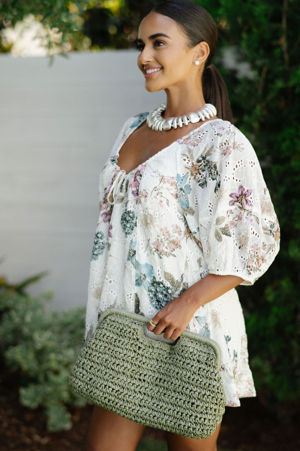 Lani Straw Clutch-Sage