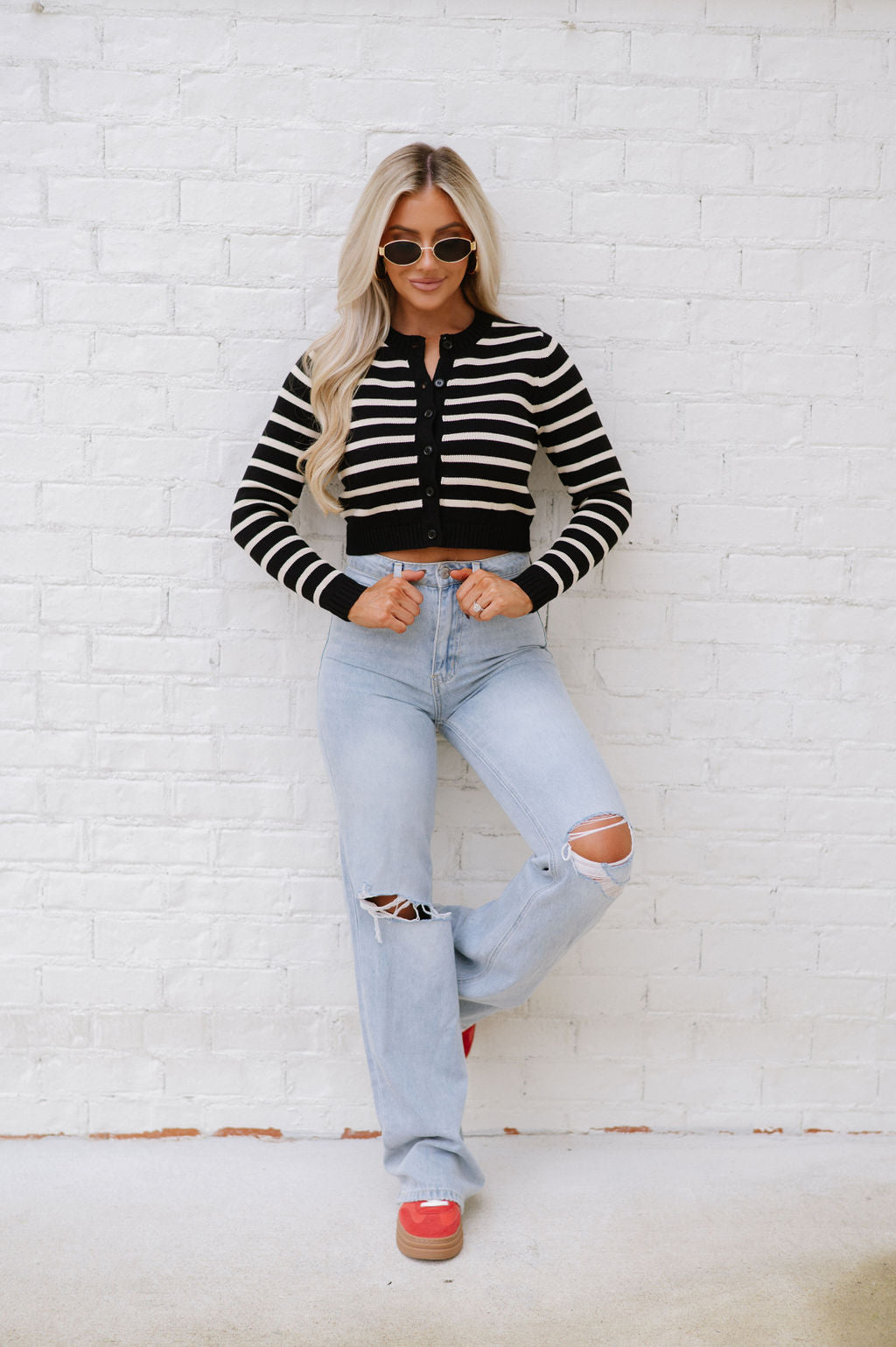 Vicki Striped Cardigan Sweater-Black/Cream