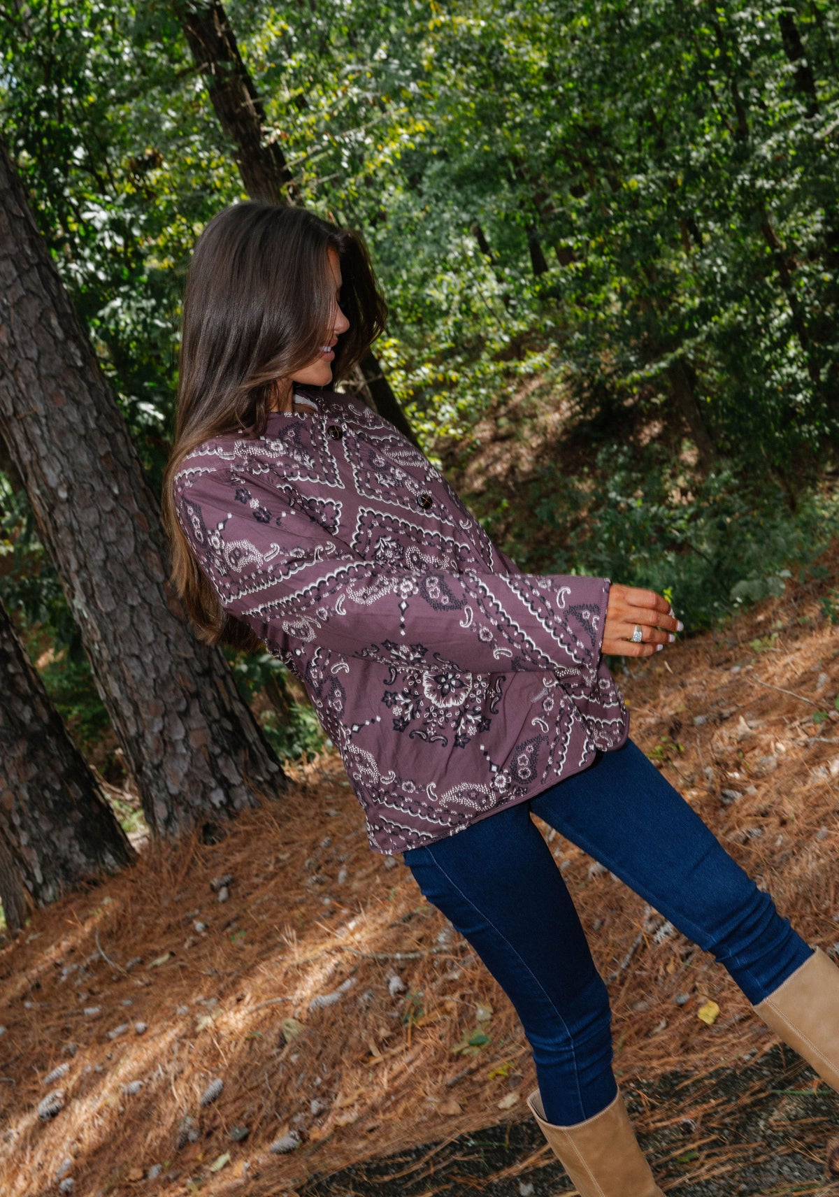 Reversible Sherpa Paisley Jacket-Natural/Brown
