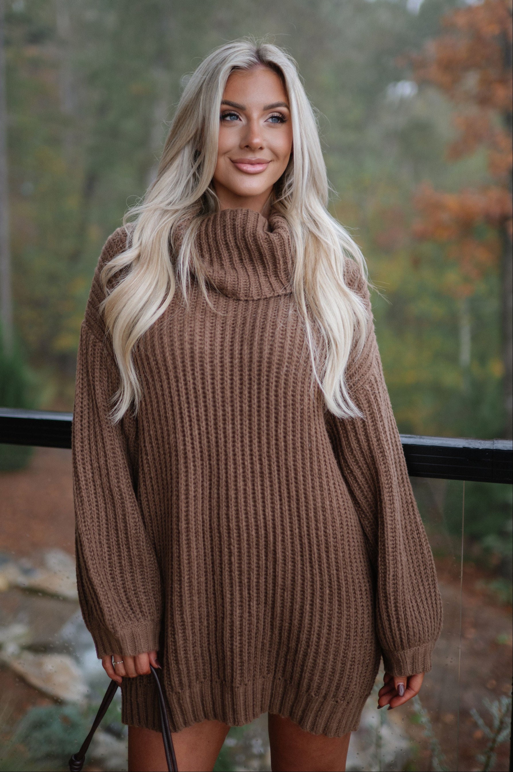 Rib Knit Turtle Neck Oversized Sweater-Cocoa