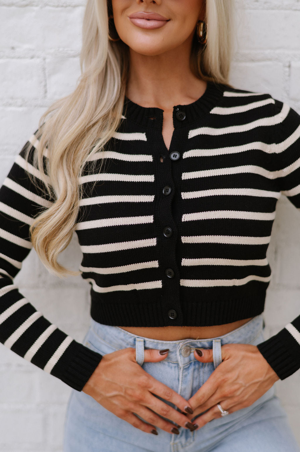 Vicki Striped Cardigan Sweater-Black/Cream