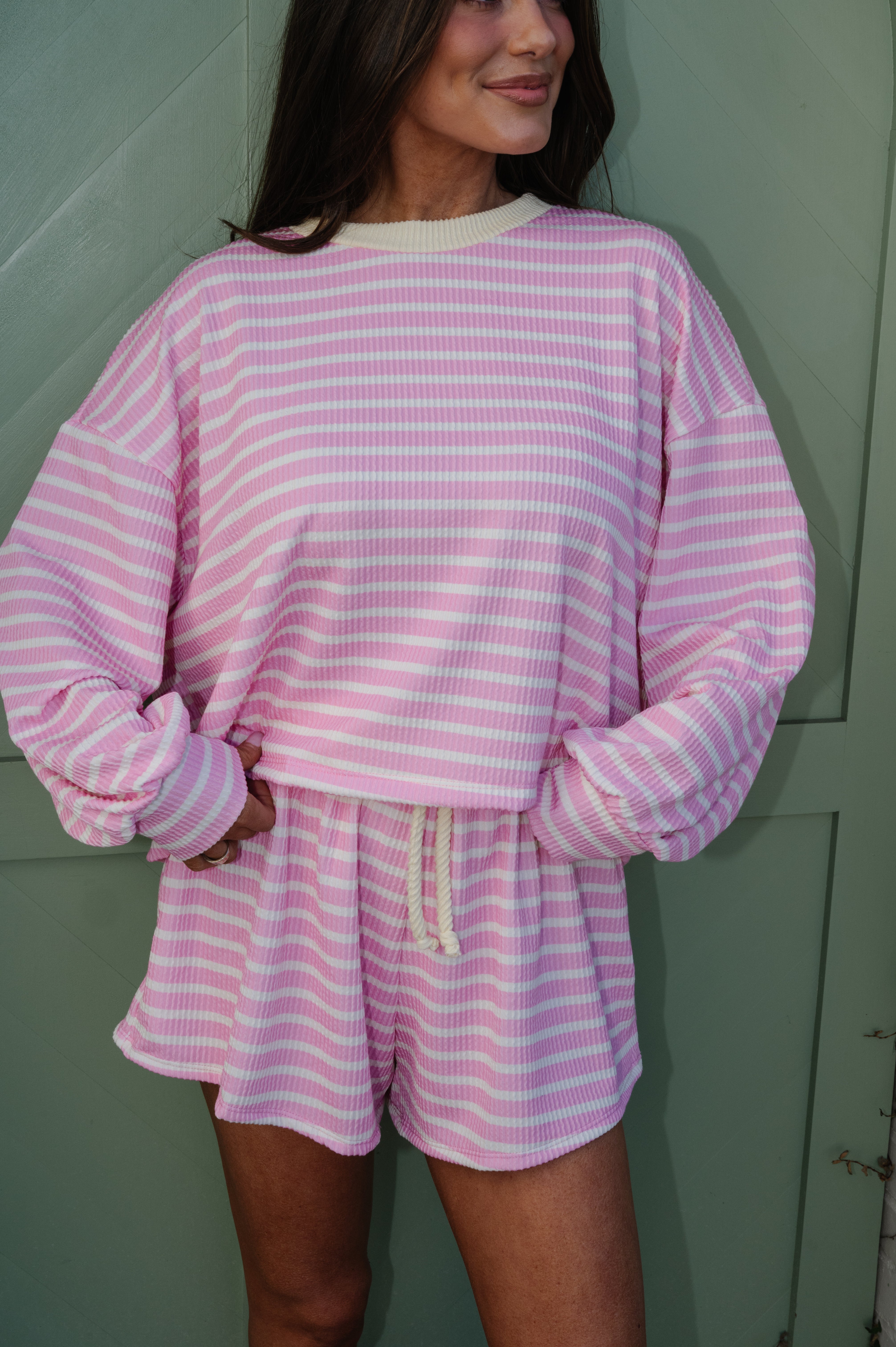 Barber Striped Shorts Set-Pink/Yellow