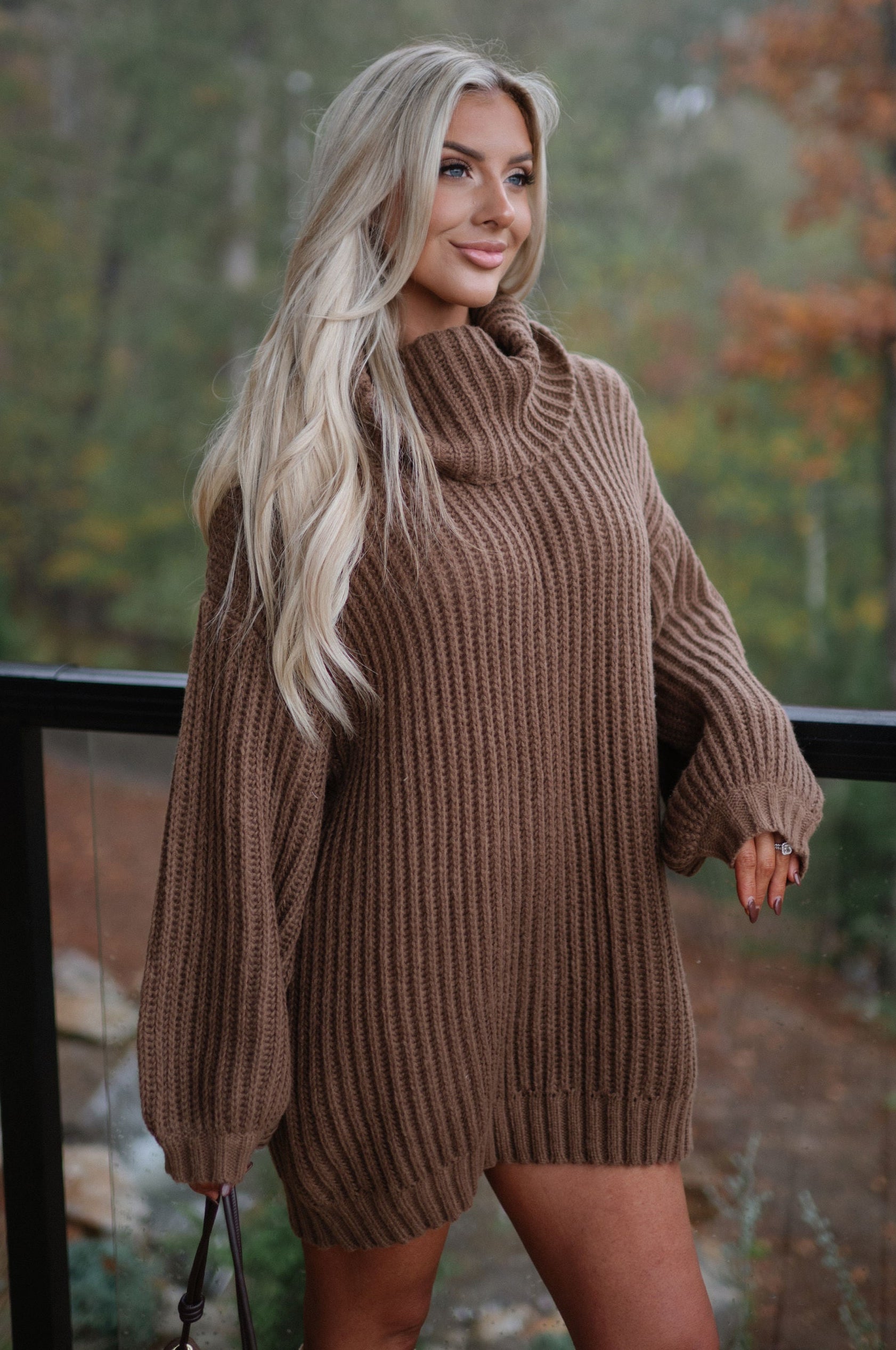 Rib Knit Turtle Neck Oversized Sweater-Cocoa