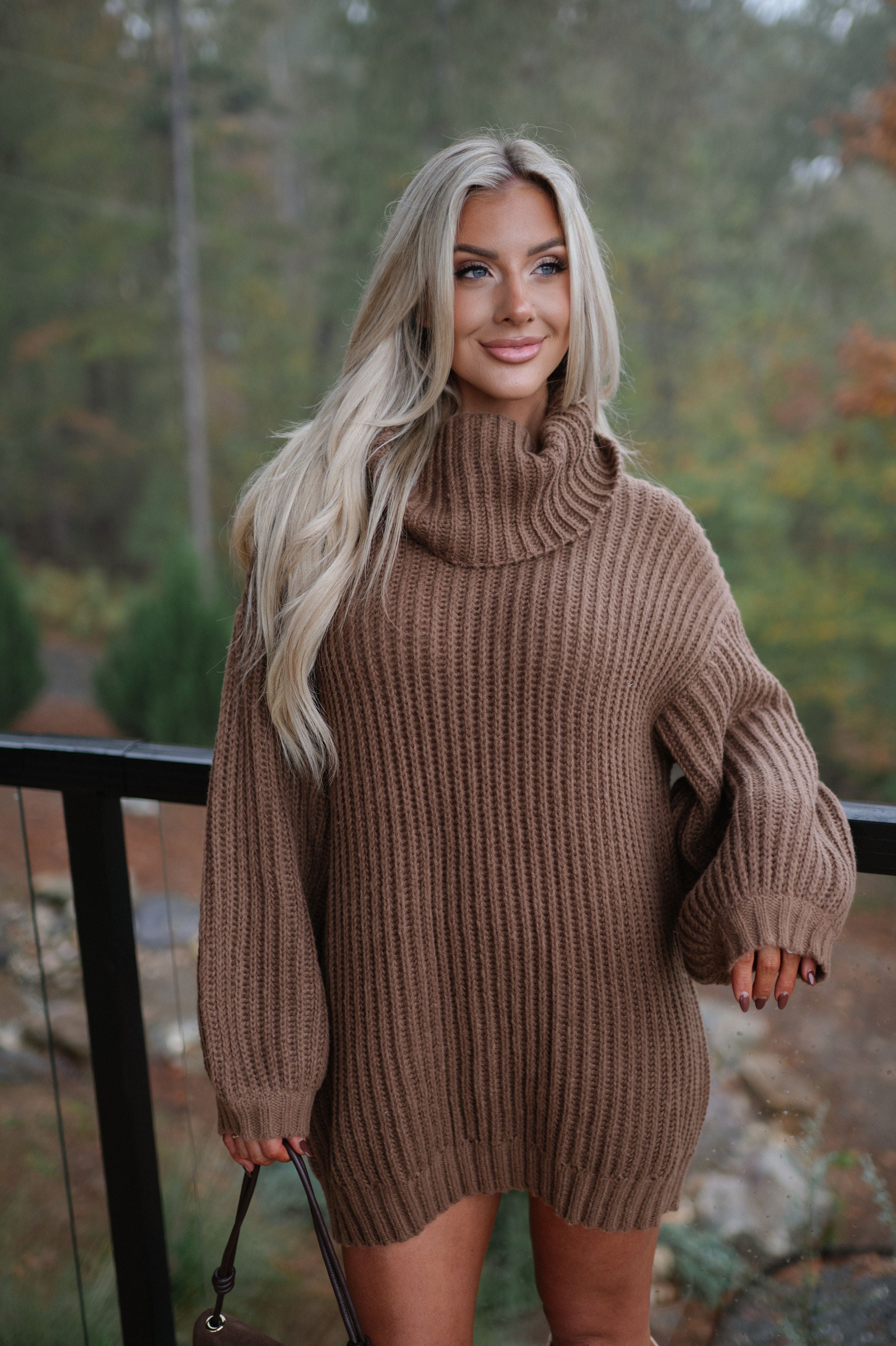 Rib Knit Turtle Neck Oversized Sweater-Cocoa