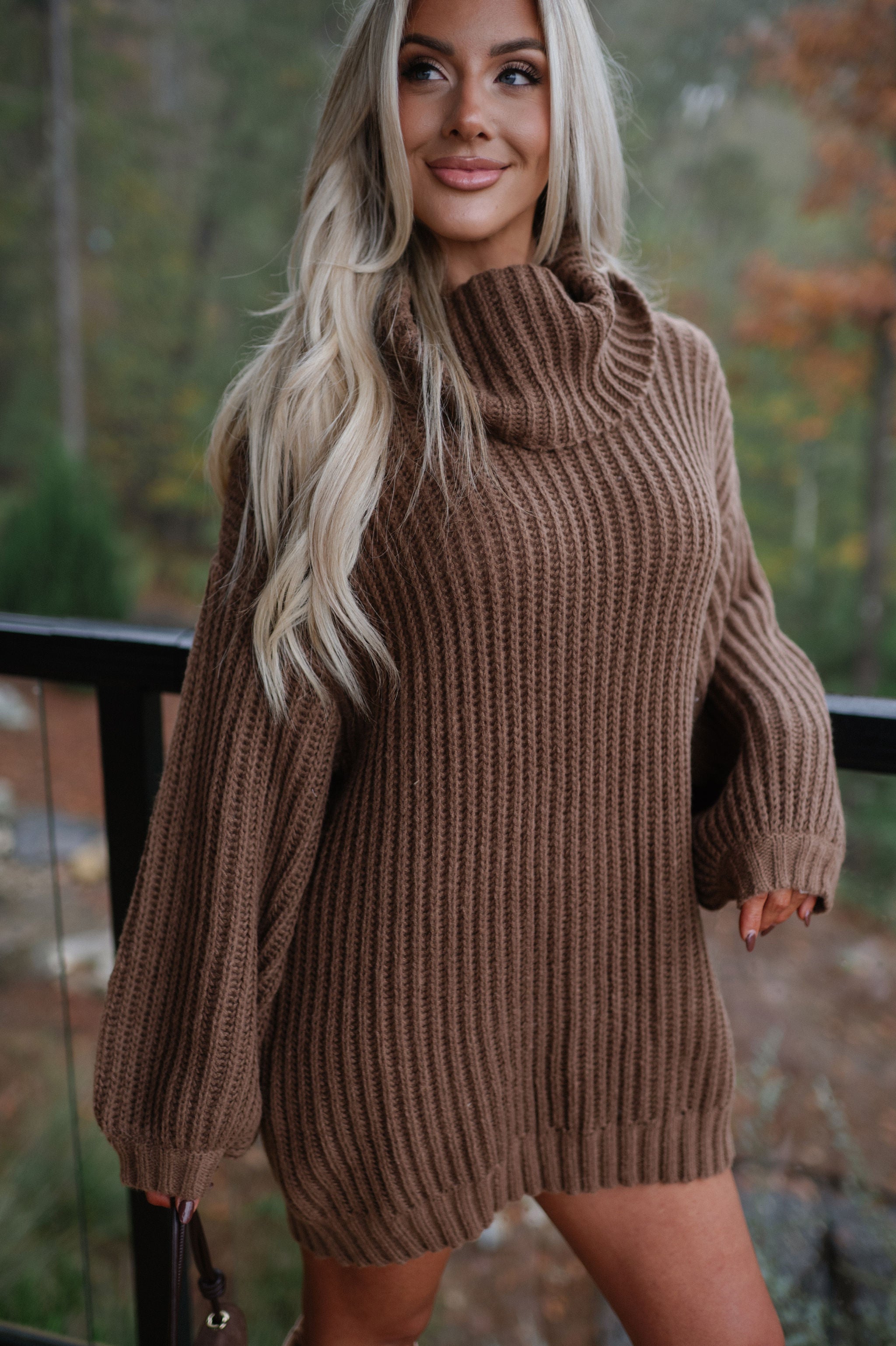 Rib Knit Turtle Neck Oversized Sweater-Cocoa