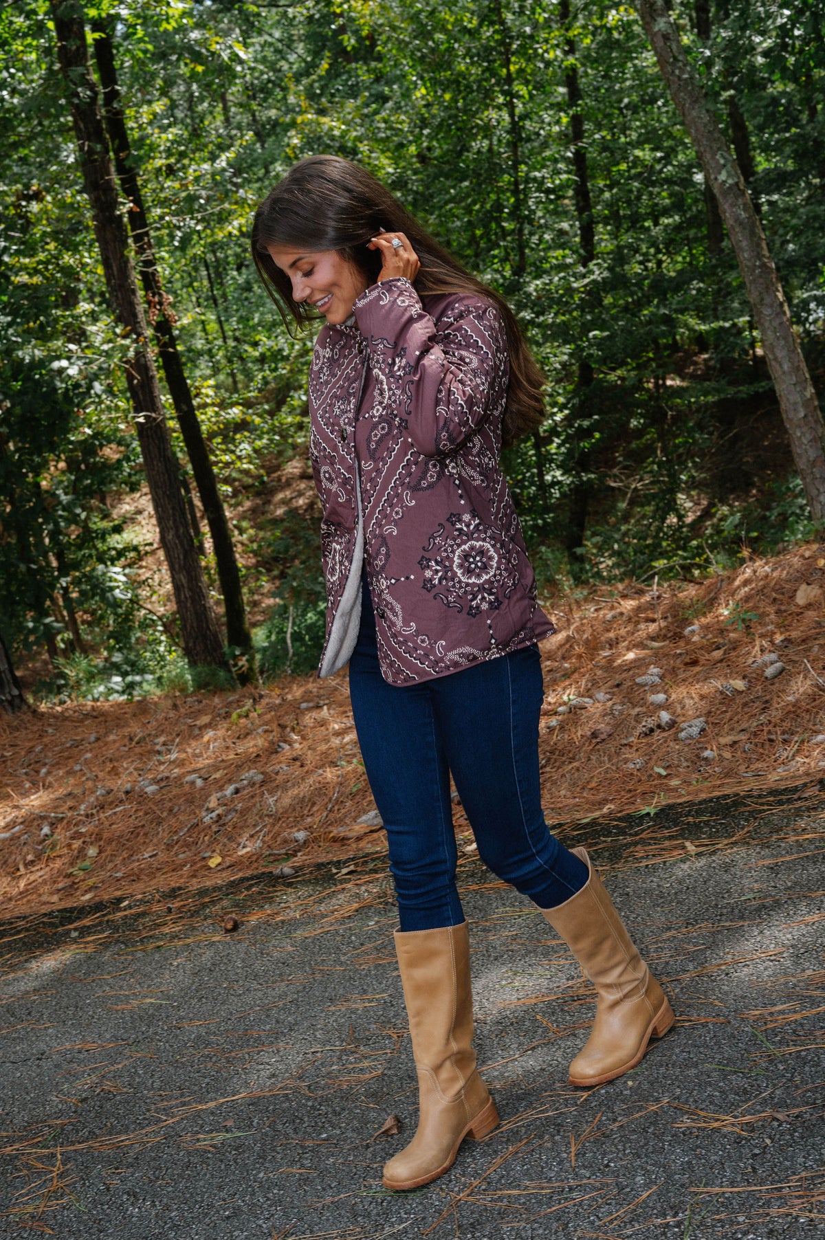 Reversible Sherpa Paisley Jacket-Natural/Brown