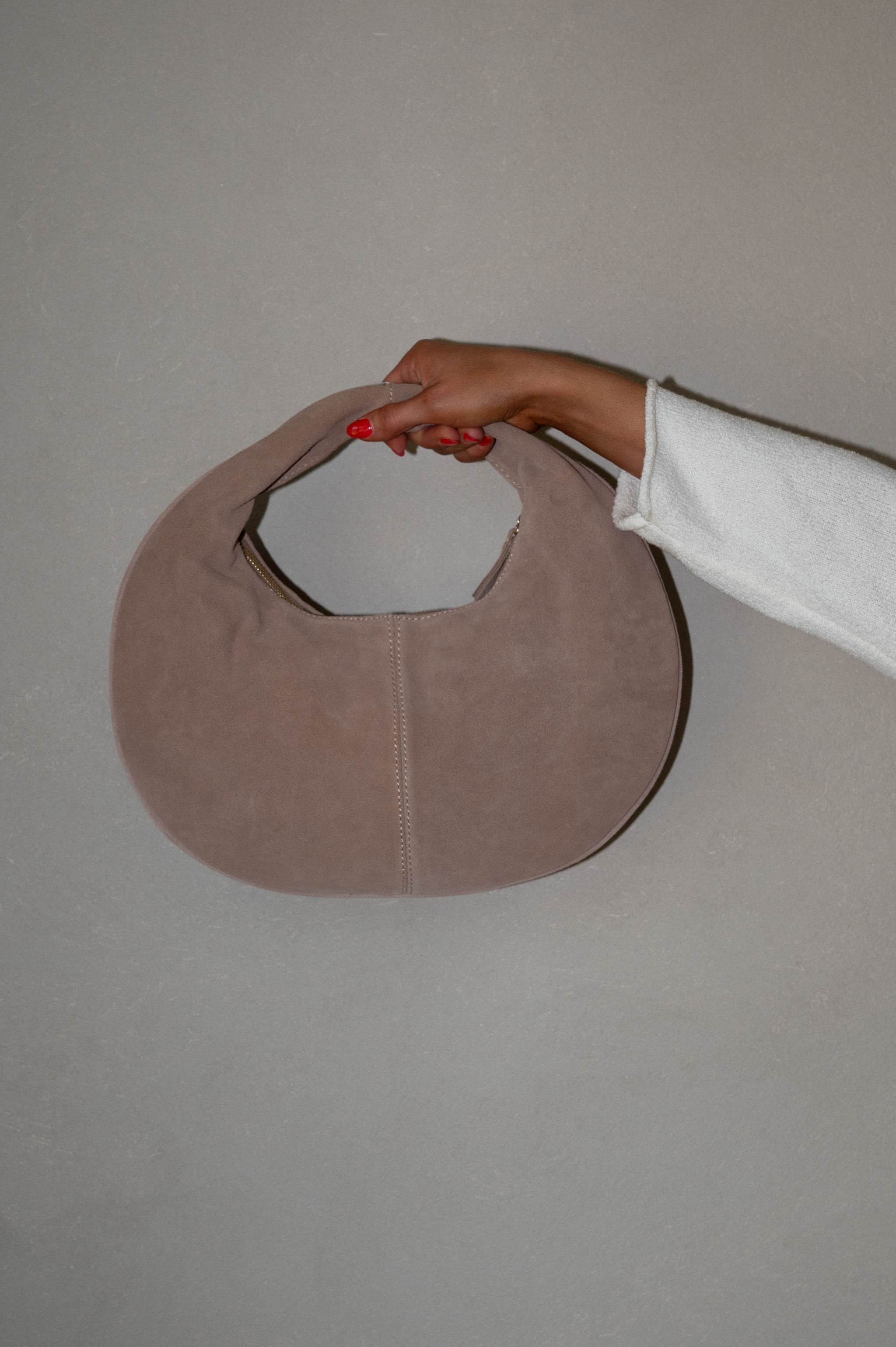 Farrah Suede Leather Hobo Bag-Natural