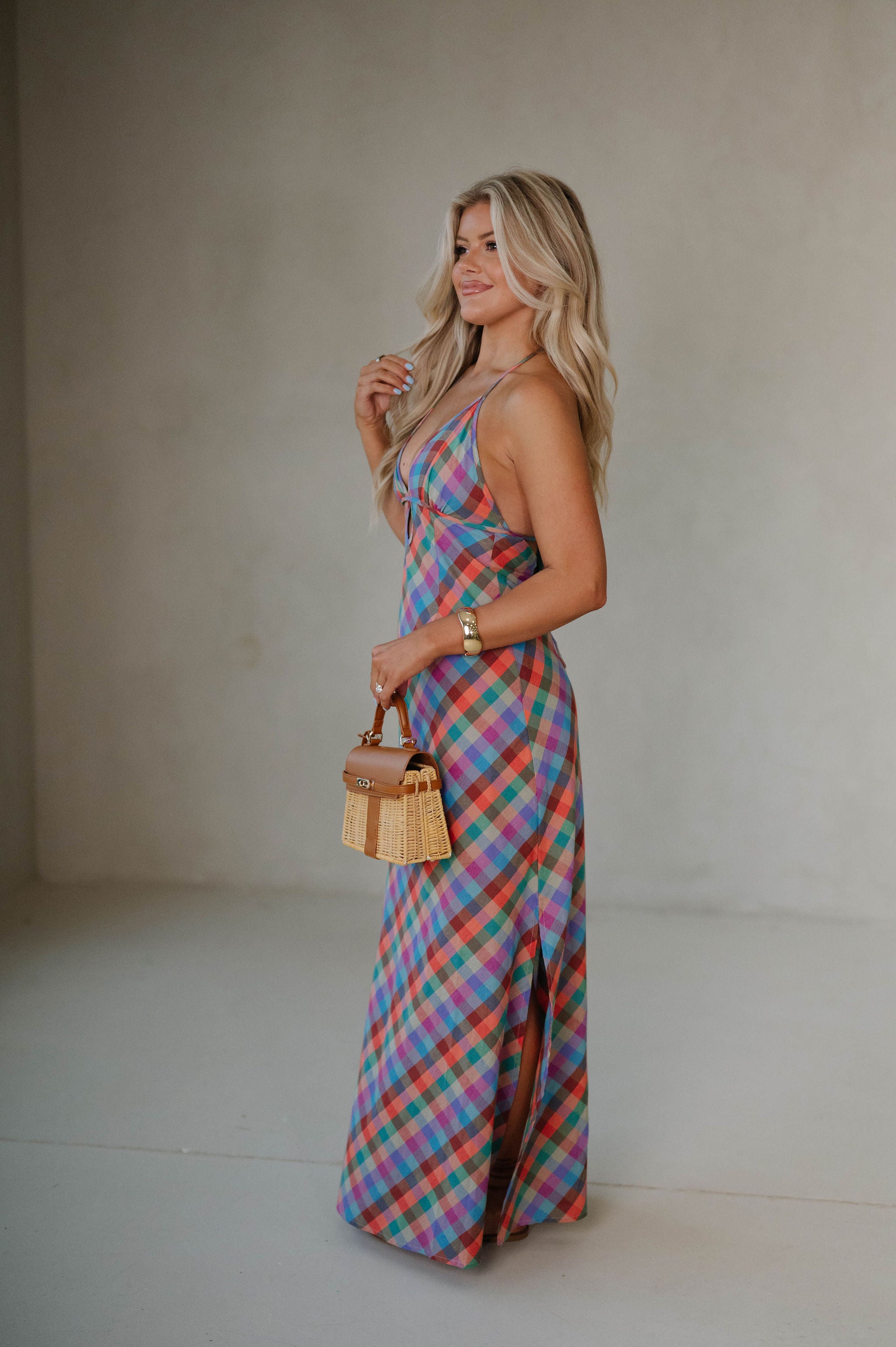 Picnic Plaid Halter Dress-Multi