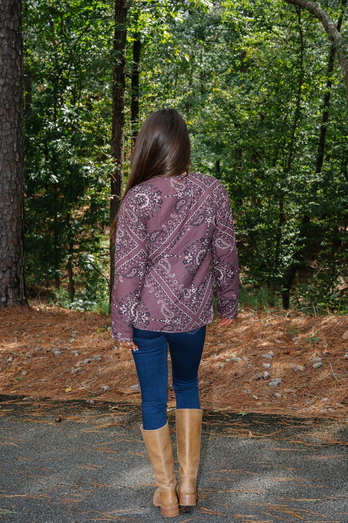 Reversible Sherpa Paisley Jacket-Natural/Brown