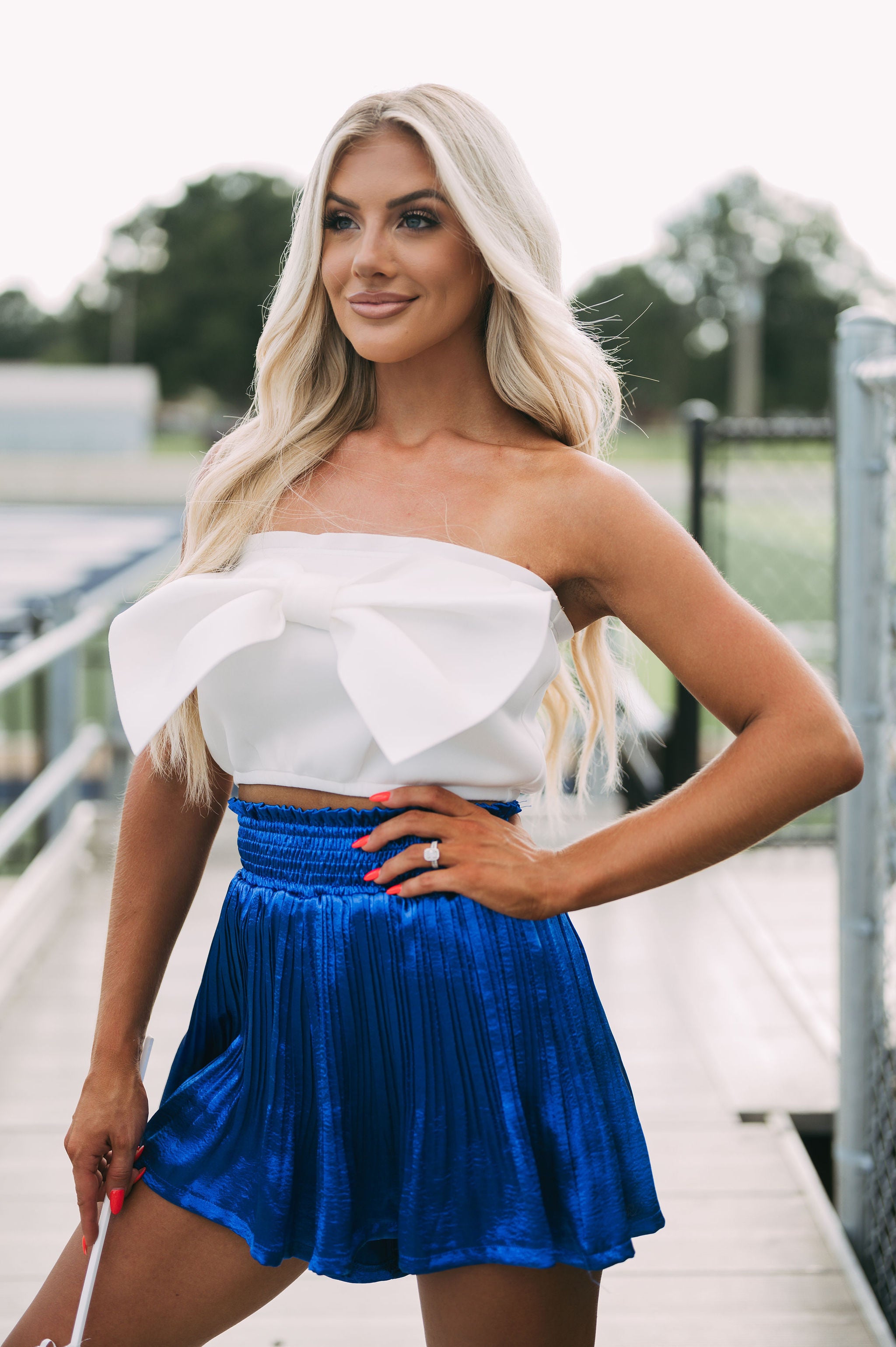 Strapless Bow Crop Top- White