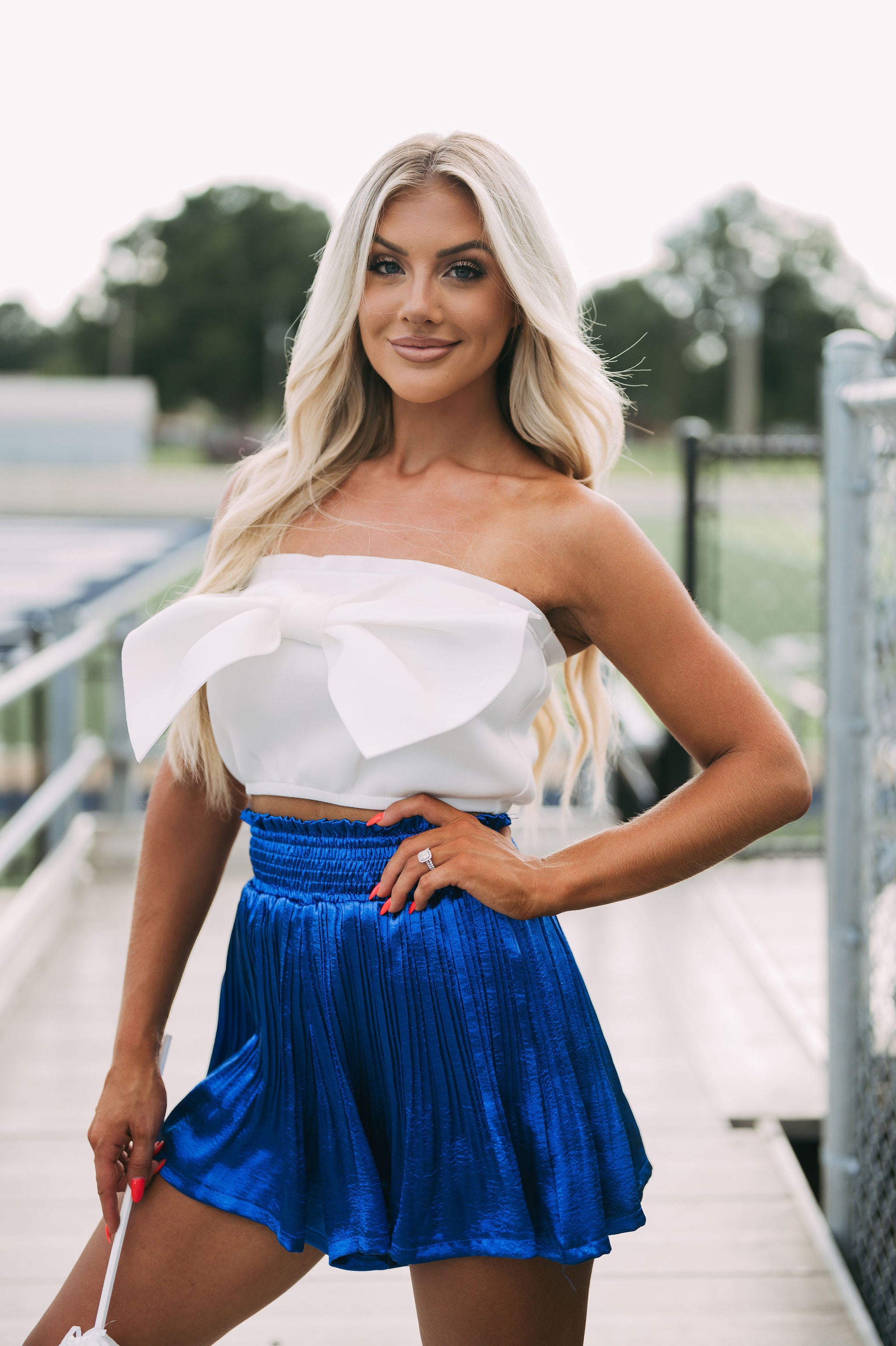 Strapless Bow Crop Top- White